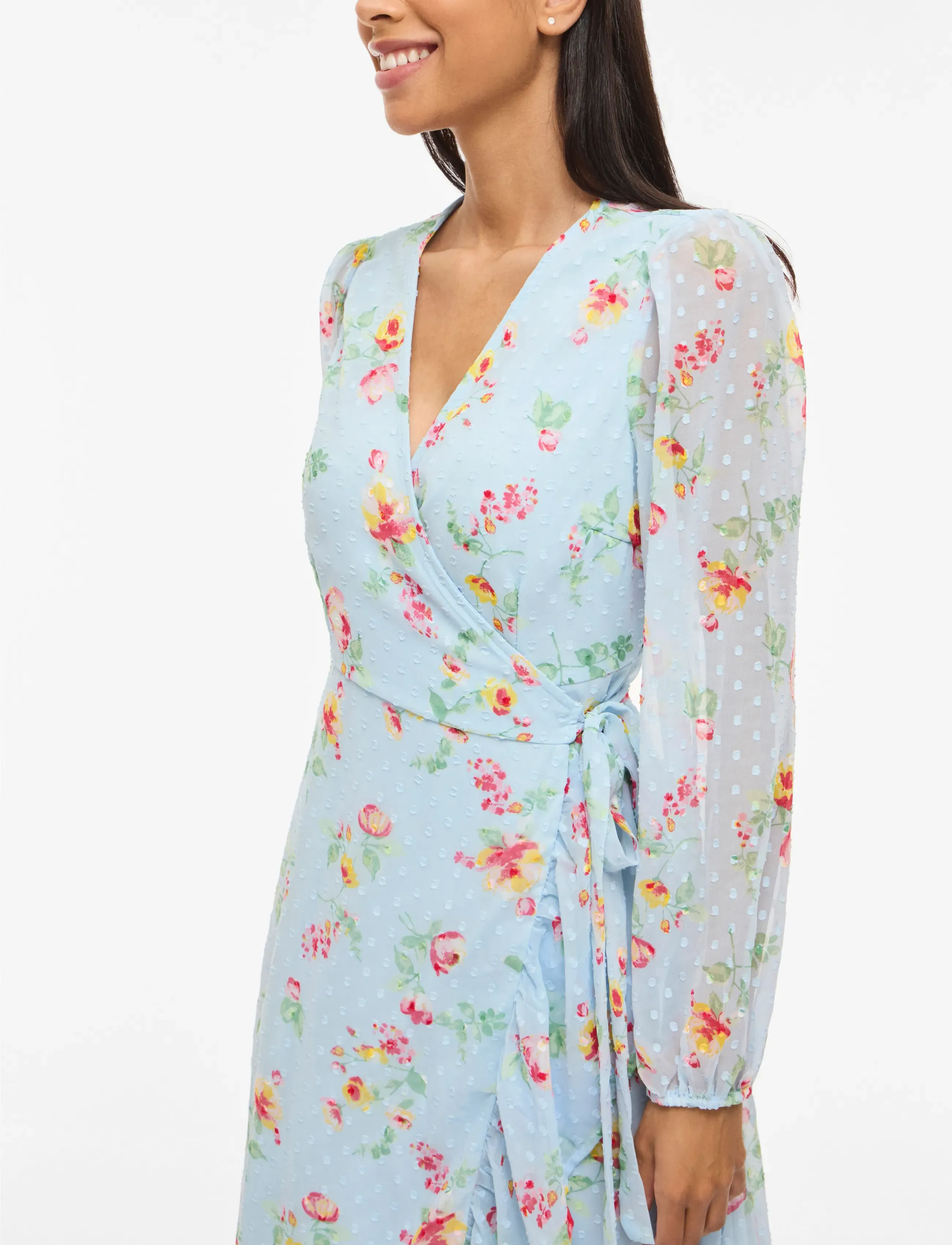 Vila - VIEDEE L/S ANKLE WRAP DRESS/DC/KA - sukienki letnie - nantucket breeze - 5
