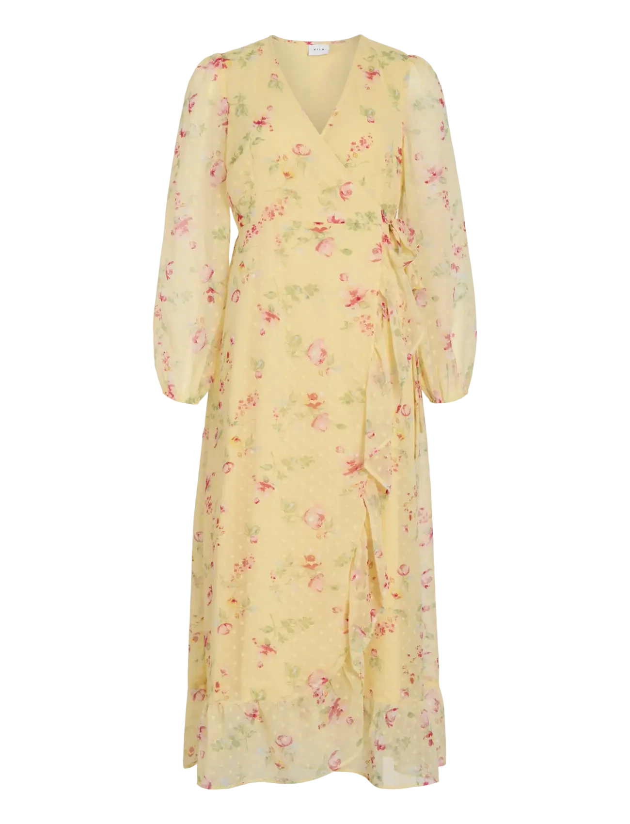 VILA Viedee L/S Ankle Wrap Kleid/Dc/Ka Gelb - 40 - Damen