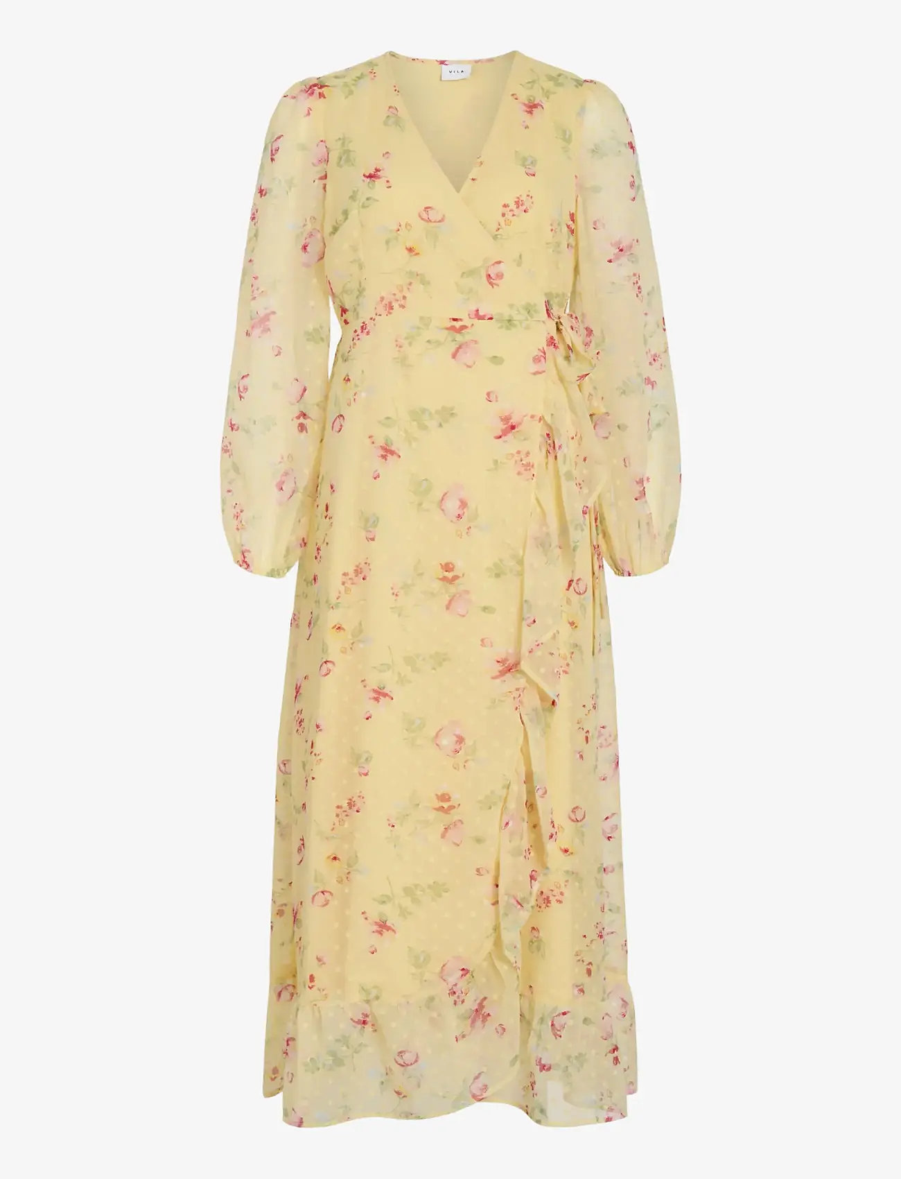 Vila - VIEDEE L/S ANKLE WRAP DRESS/DC/KA - sommerkleider - pastel yellow - 1