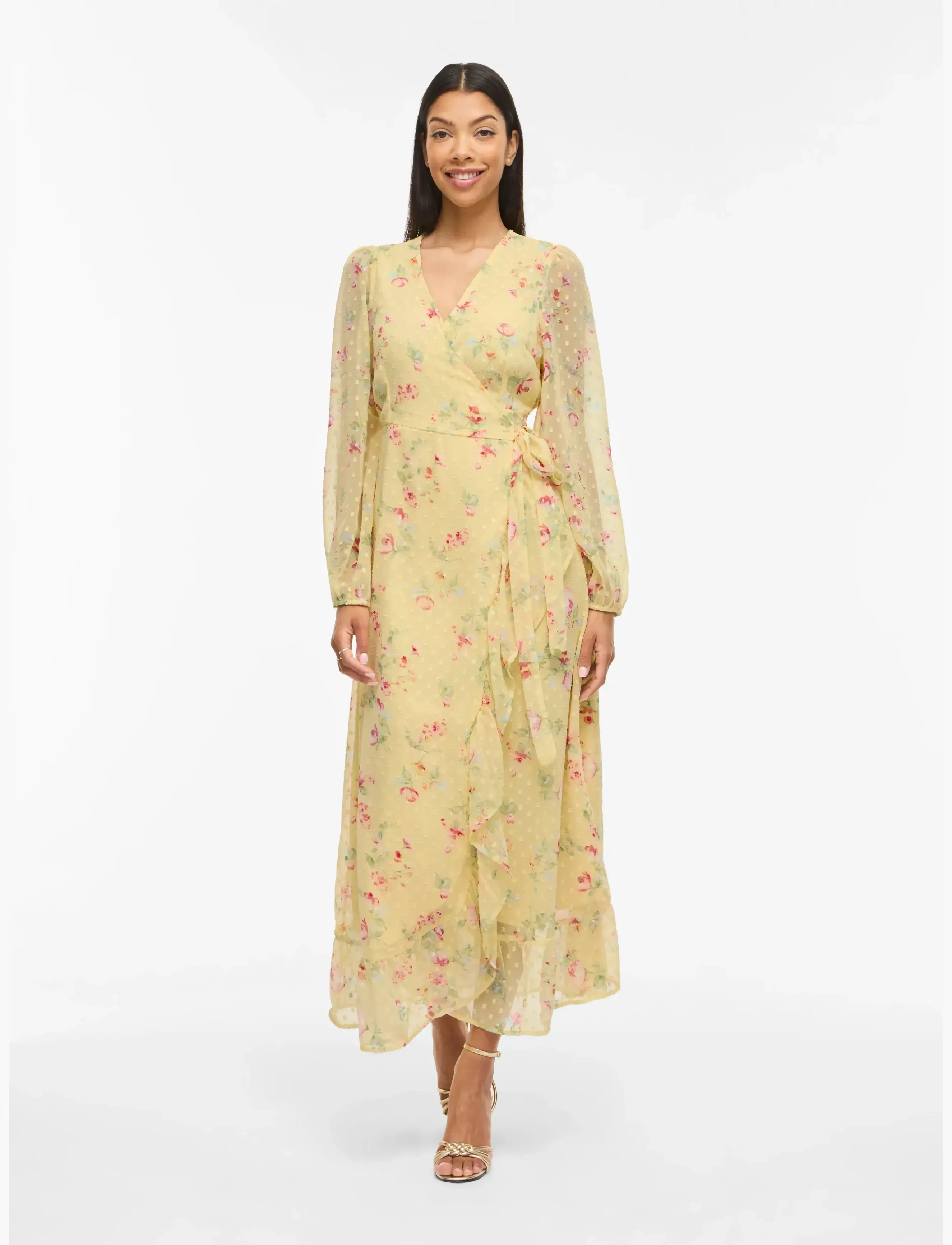 Vila VIEDEE L/S ANKLE WRAP DRESS/DC/KA - Modetrends - PASTEL YELLOW / yellow