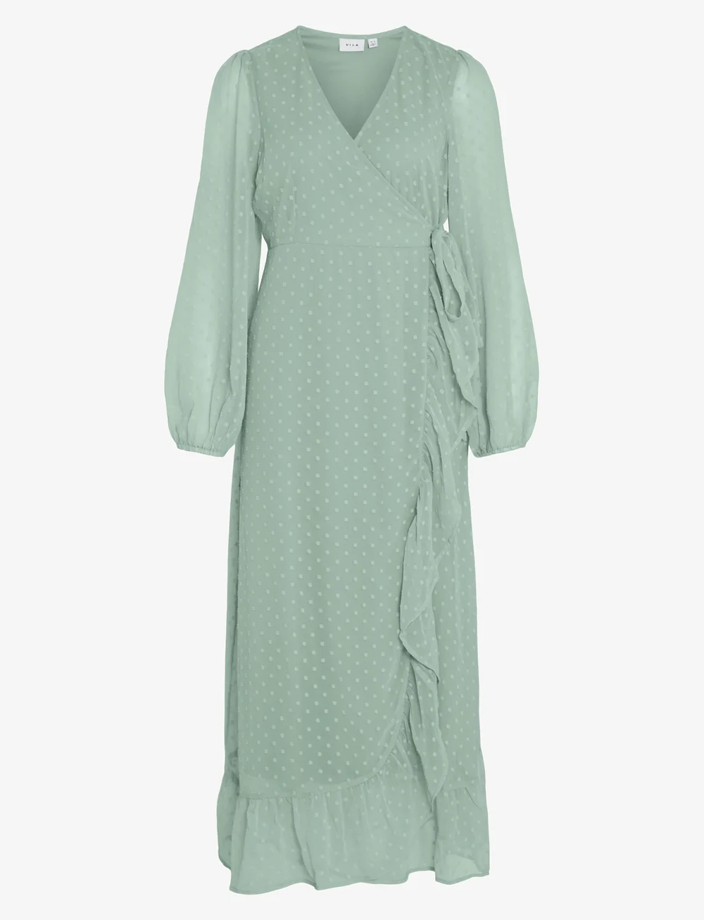 Vila - VIEDEE L/S ANKLE WRAP DRESS - wikkeljurken - silt green - 1