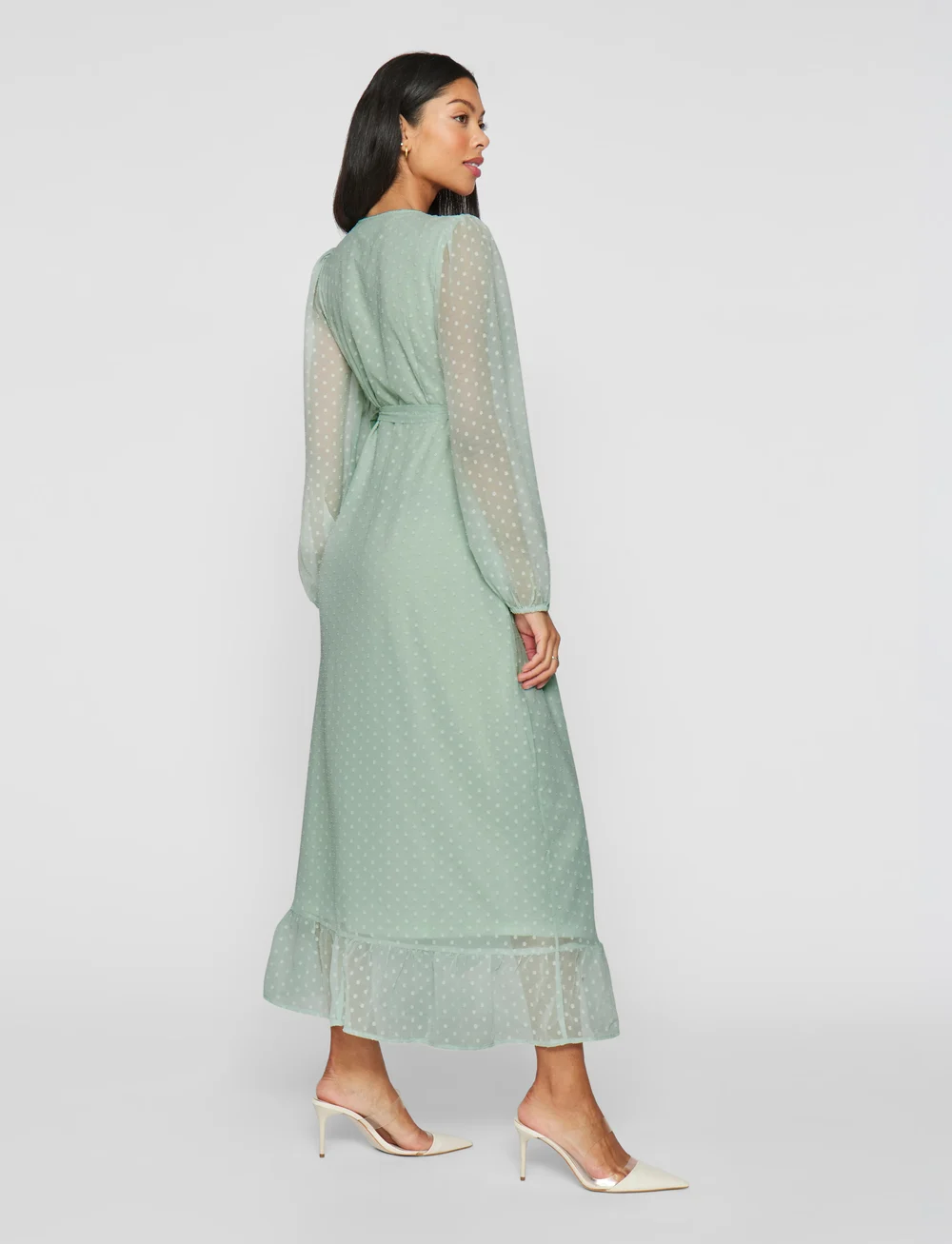 Vila - VIEDEE L/S ANKLE WRAP DRESS - wikkeljurken - silt green - 3