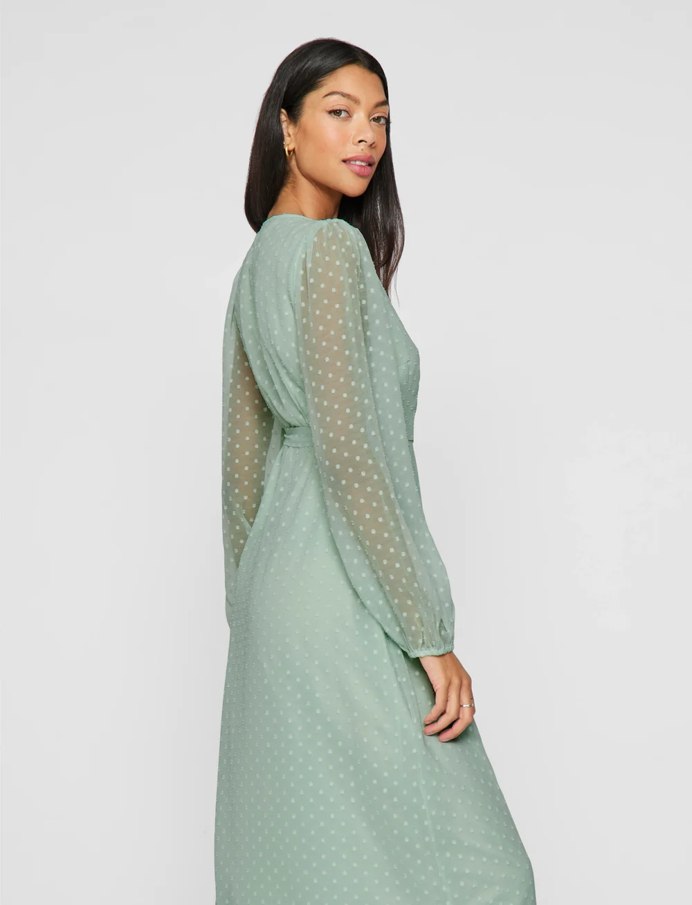 Vila - VIEDEE L/S ANKLE WRAP DRESS - wikkeljurken - silt green - 4
