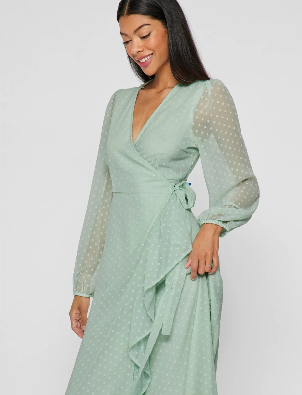 Vila - VIEDEE L/S ANKLE WRAP DRESS - wikkeljurken - silt green - 5