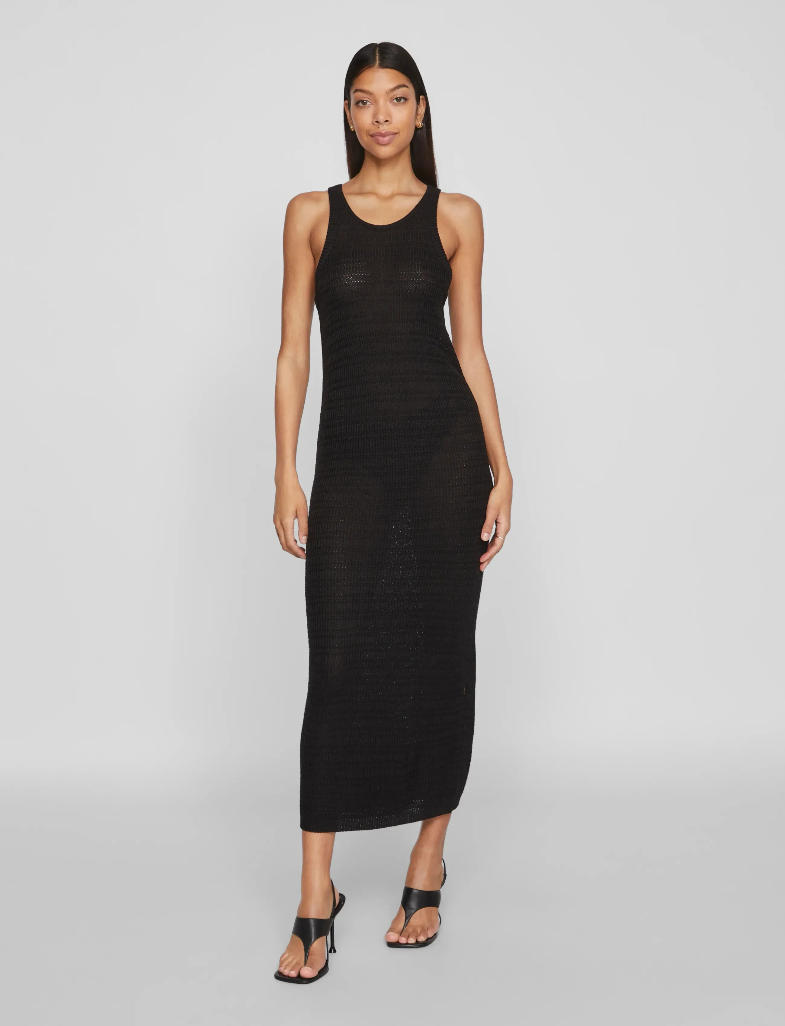 Vila VIMARGOT OPEN O-NECK S/L KNIT DRESS/R - Kjoler - BLACK BEAUTY / black