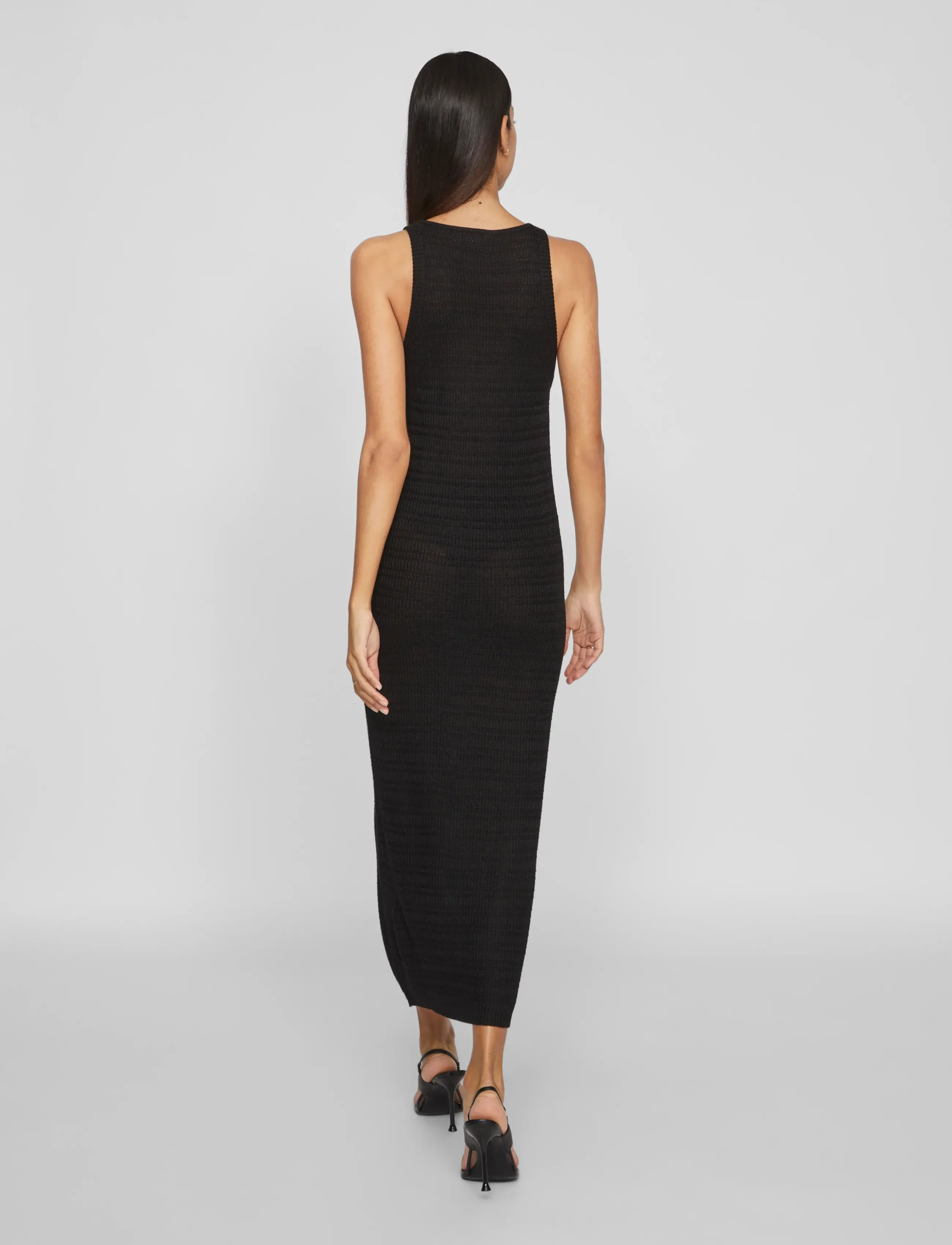 Vila - VIMARGOT OPEN O-NECK S/L KNIT DRESS/R - laveste priser - black beauty - 3