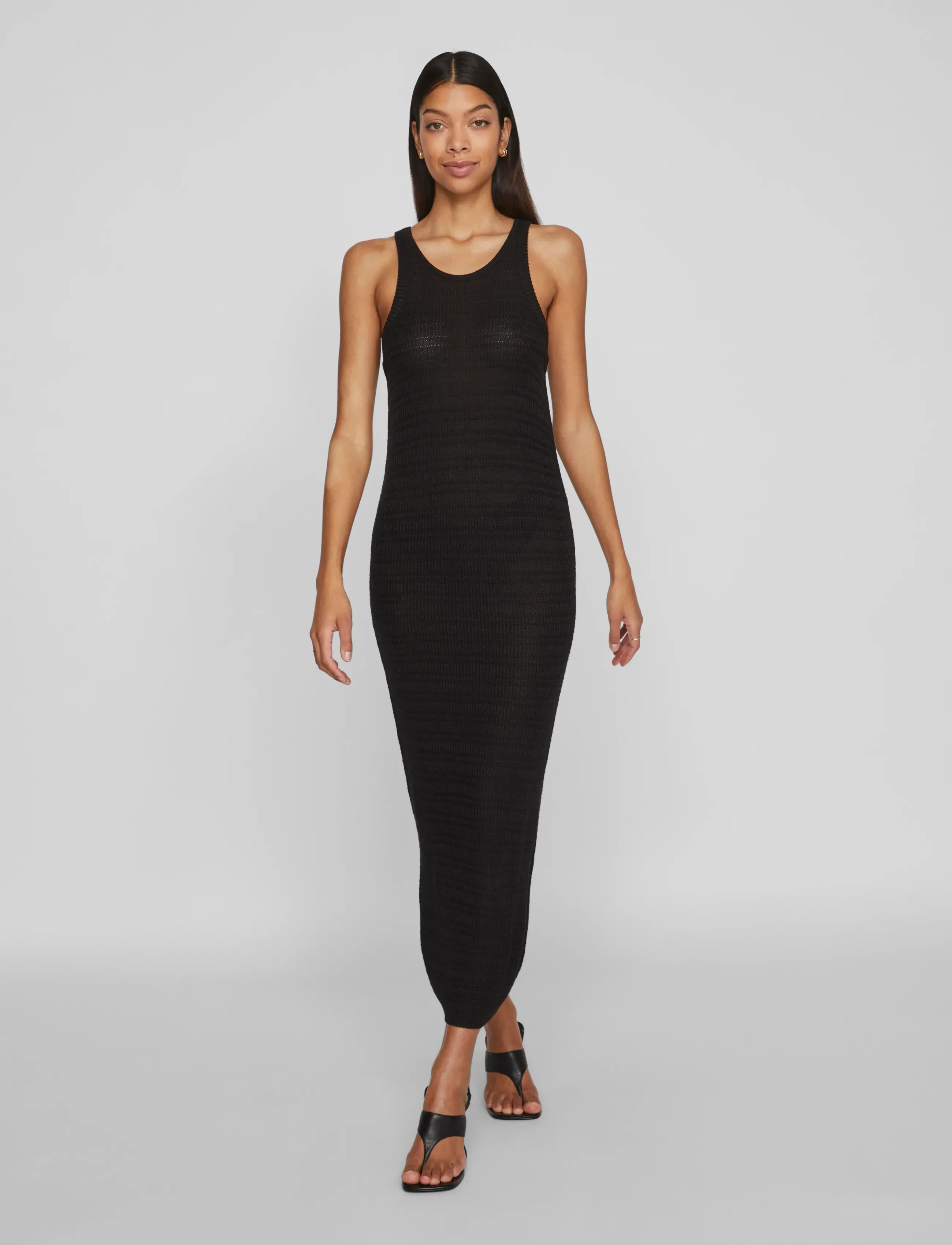 Vila - VIMARGOT OPEN O-NECK S/L KNIT DRESS/R - laveste priser - black beauty - 4