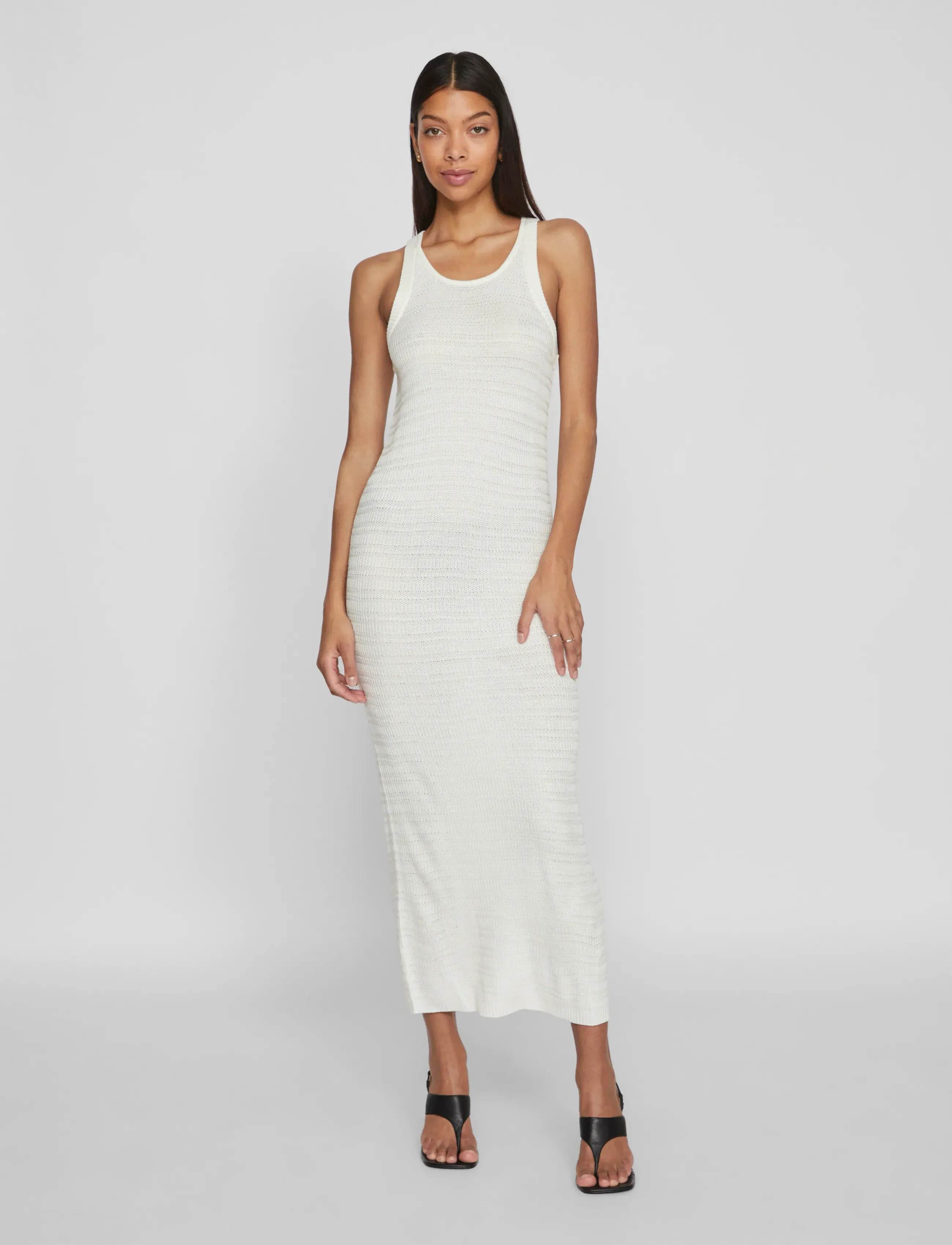 Vila - VIMARGOT OPEN O-NECK S/L KNIT DRESS/R - laveste priser - egret - 4