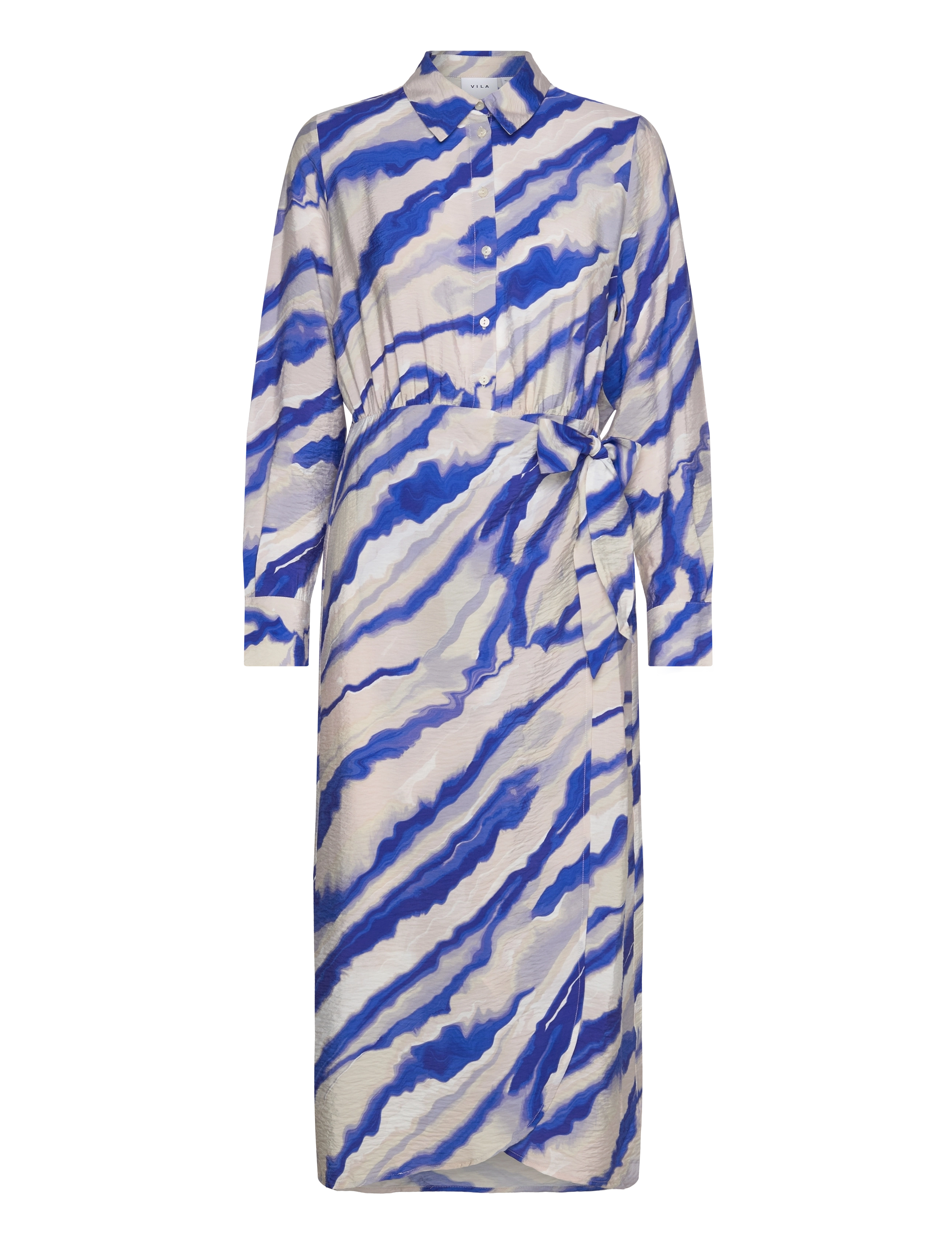 VILA Vidogma Esa V-Ausschnitt L/S Midi Shirt Kleid Blau - 38 - Damen