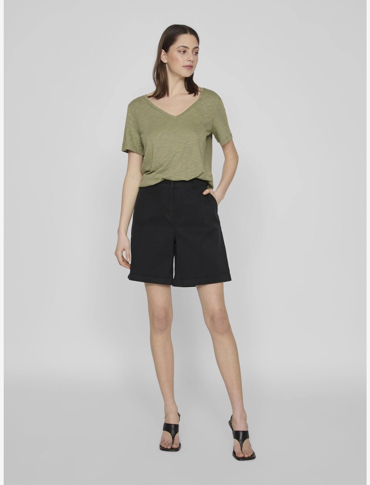 Vila - VINOVA V-NECK S/S TOP-NOOS - oil green - 3