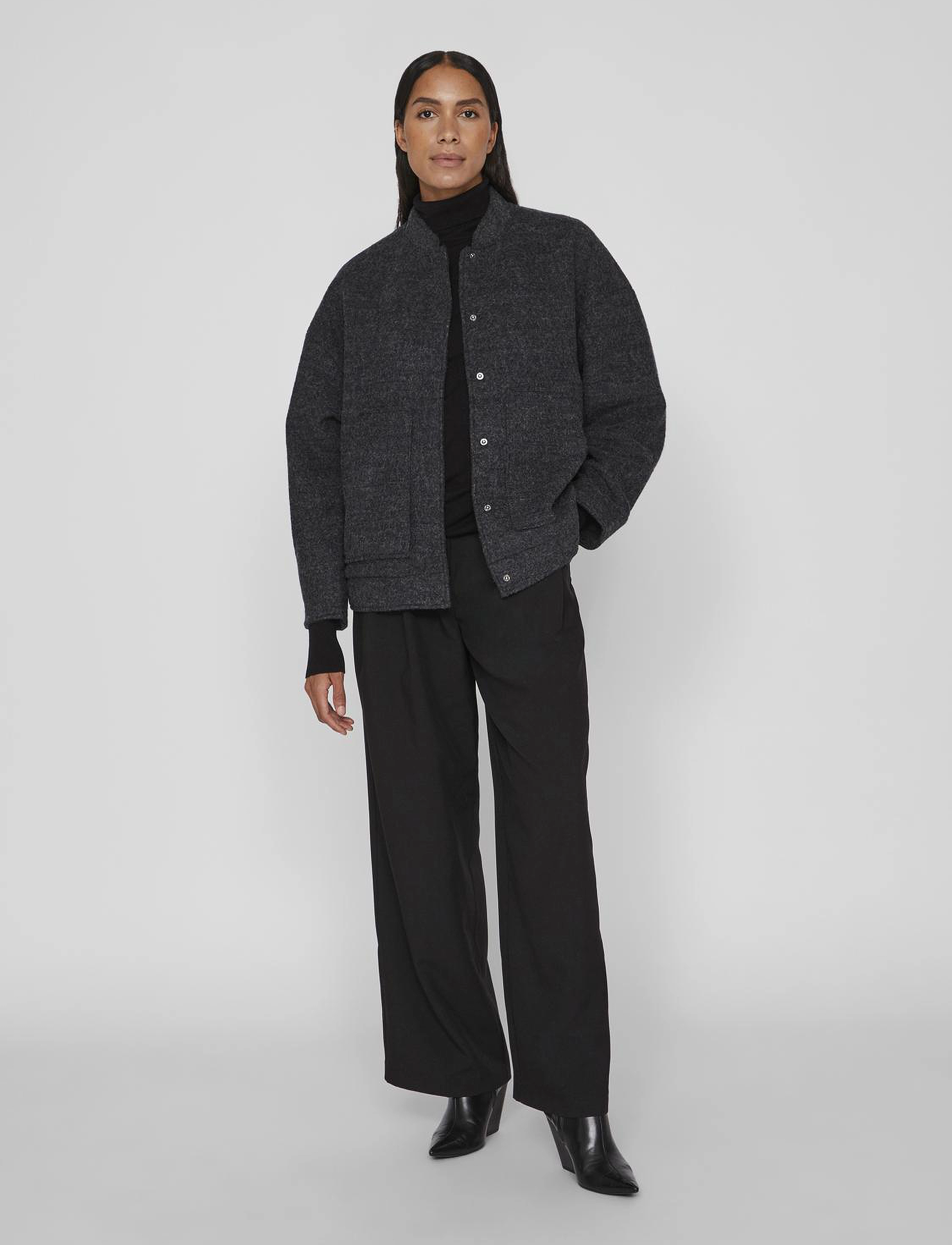 Vila - VICECILIE WOOL BOMBER JACKET - winterjacken - dark grey melange - 4