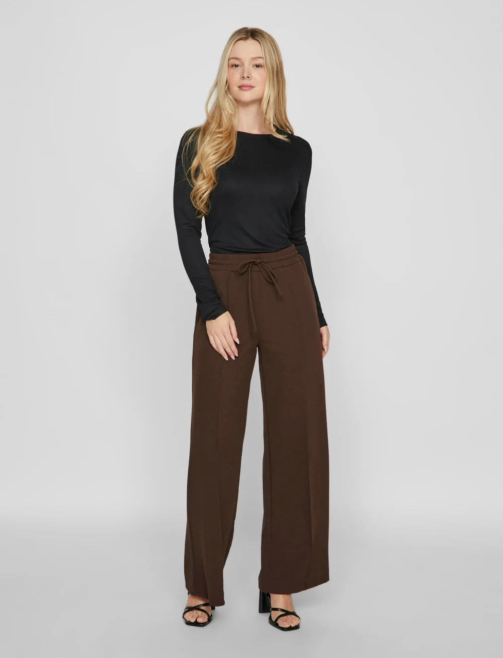Vila - VICLUA HW WIDE PANTS-NOOS - tiesaus kirpimo kelnės - coffee bean - 4