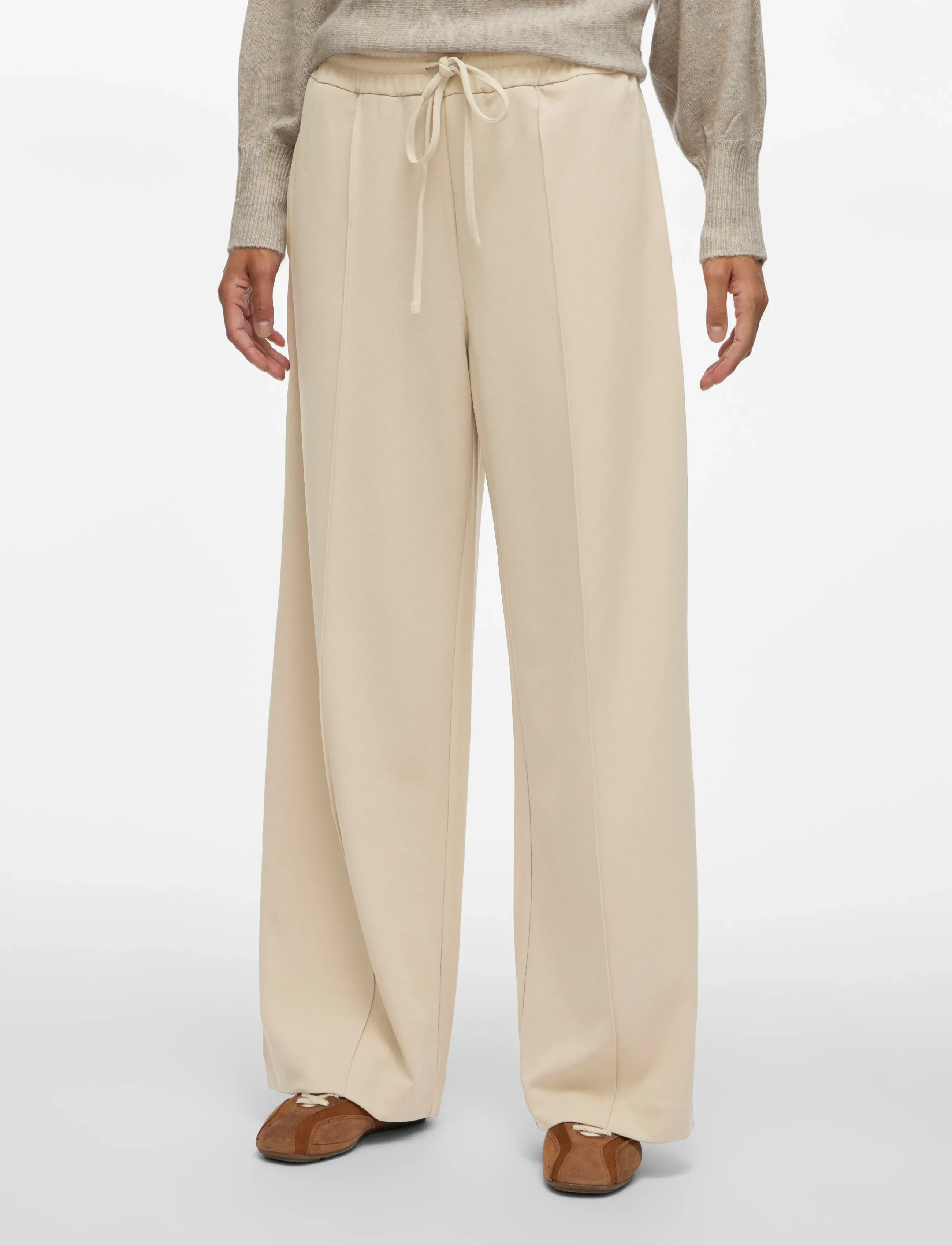 Vila Viclua Hw Wide Pants-Noos, Kvinder, Højtaljede Vide Ben Bukser, Beige, Str: M