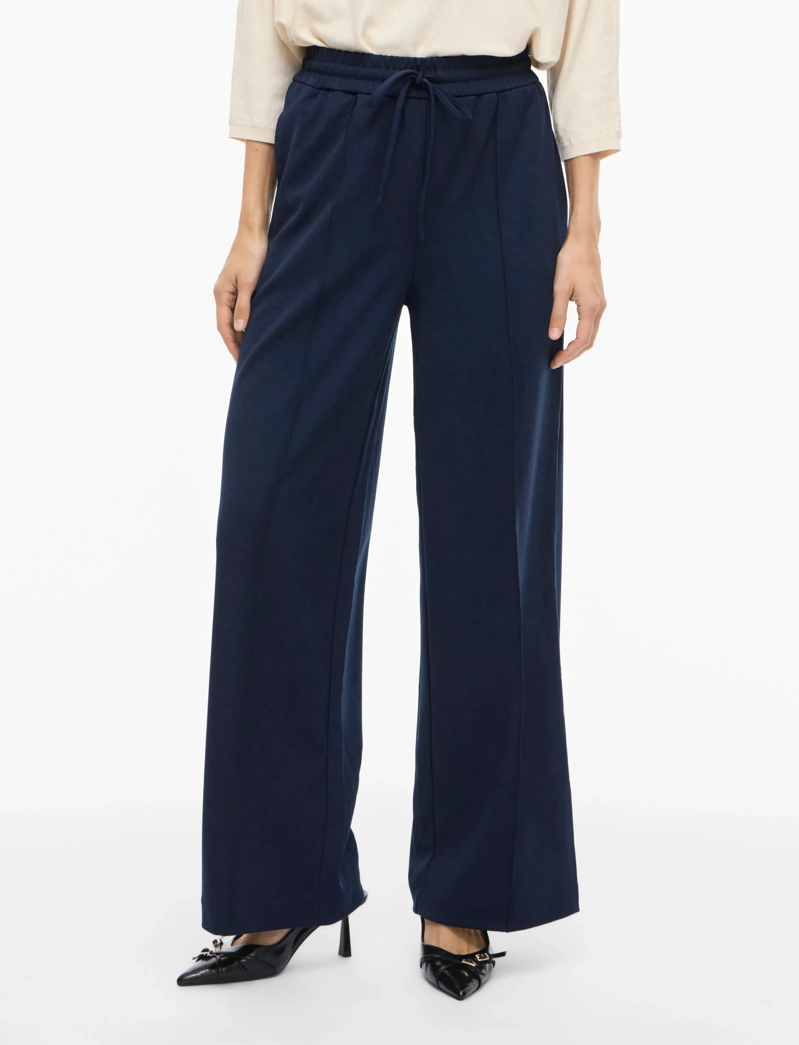 Vila Viclua Hw Wide Pants-Noos, Kvinder, Højtaljede Vide Ben Bukser, Blå, Str: S