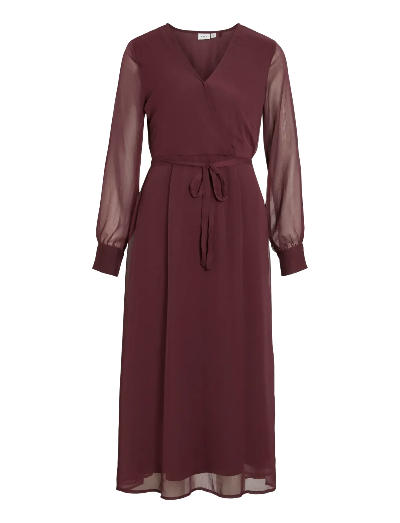 Vila VIFALIA V-NECK L/S MIDI DRESS - NOOS/DC - Midi kjoler - FIG / burgundy