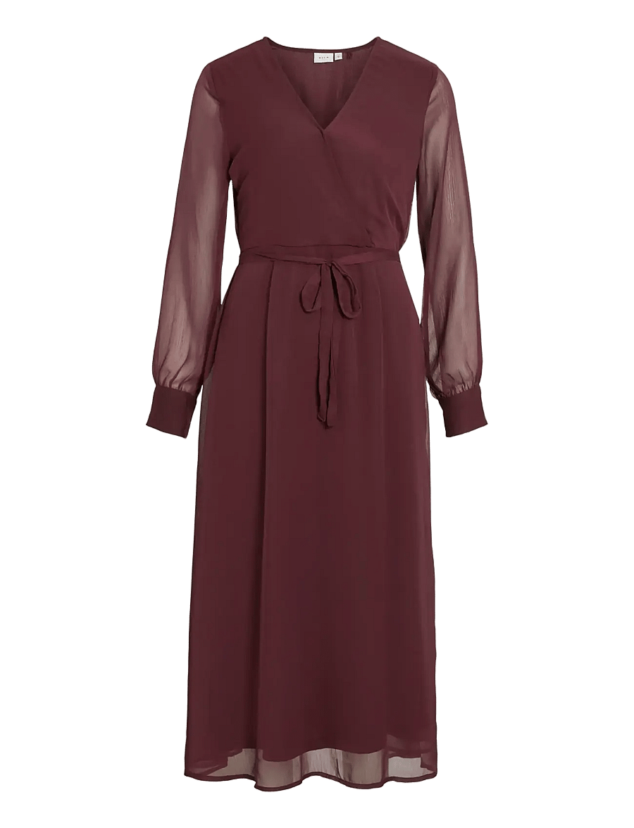 Vila - VIFALIA V-NECK L/S MIDI DRESS - NOOS/DC - vasarinės suknelės - fig - 1