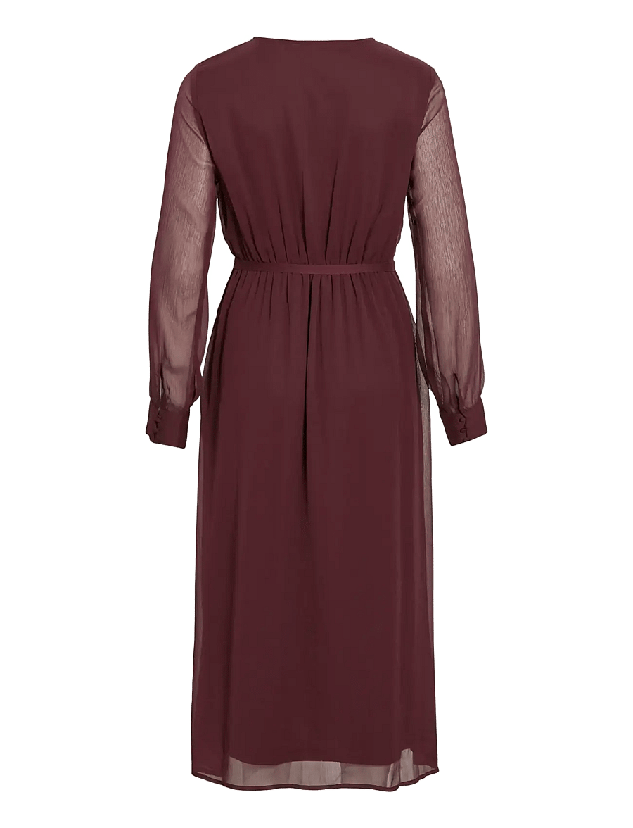 Vila - VIFALIA V-NECK L/S MIDI DRESS - NOOS/DC - vasarinės suknelės - fig - 2