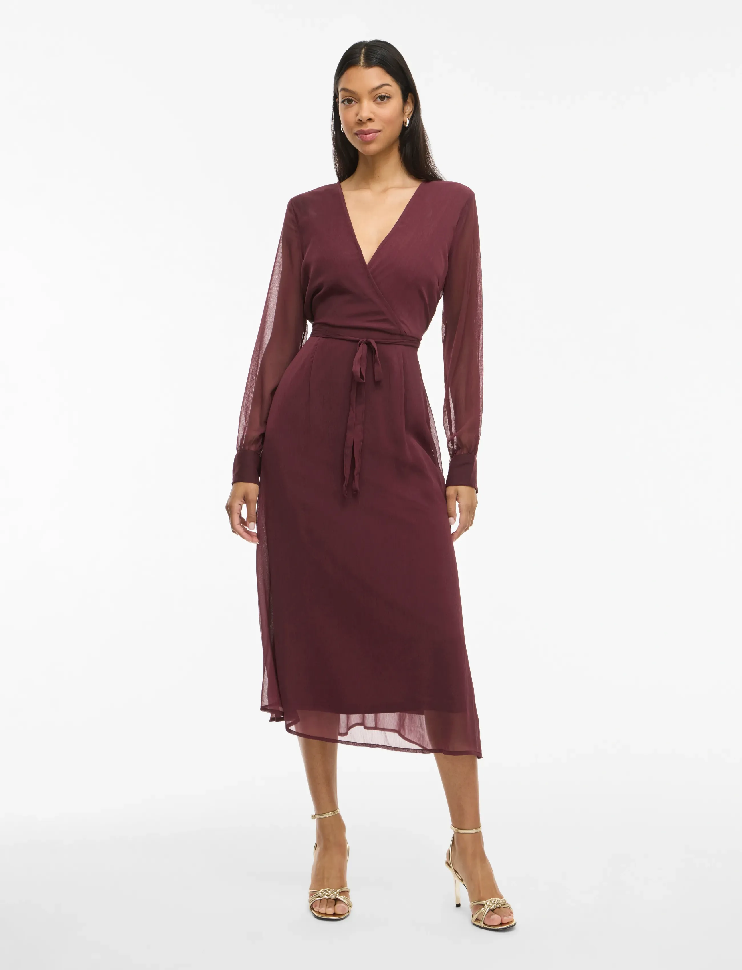 Vila VIFALIA V-NECK L/S MIDI DRESS - NOOS/DC - Kjoler - FIG / burgundy