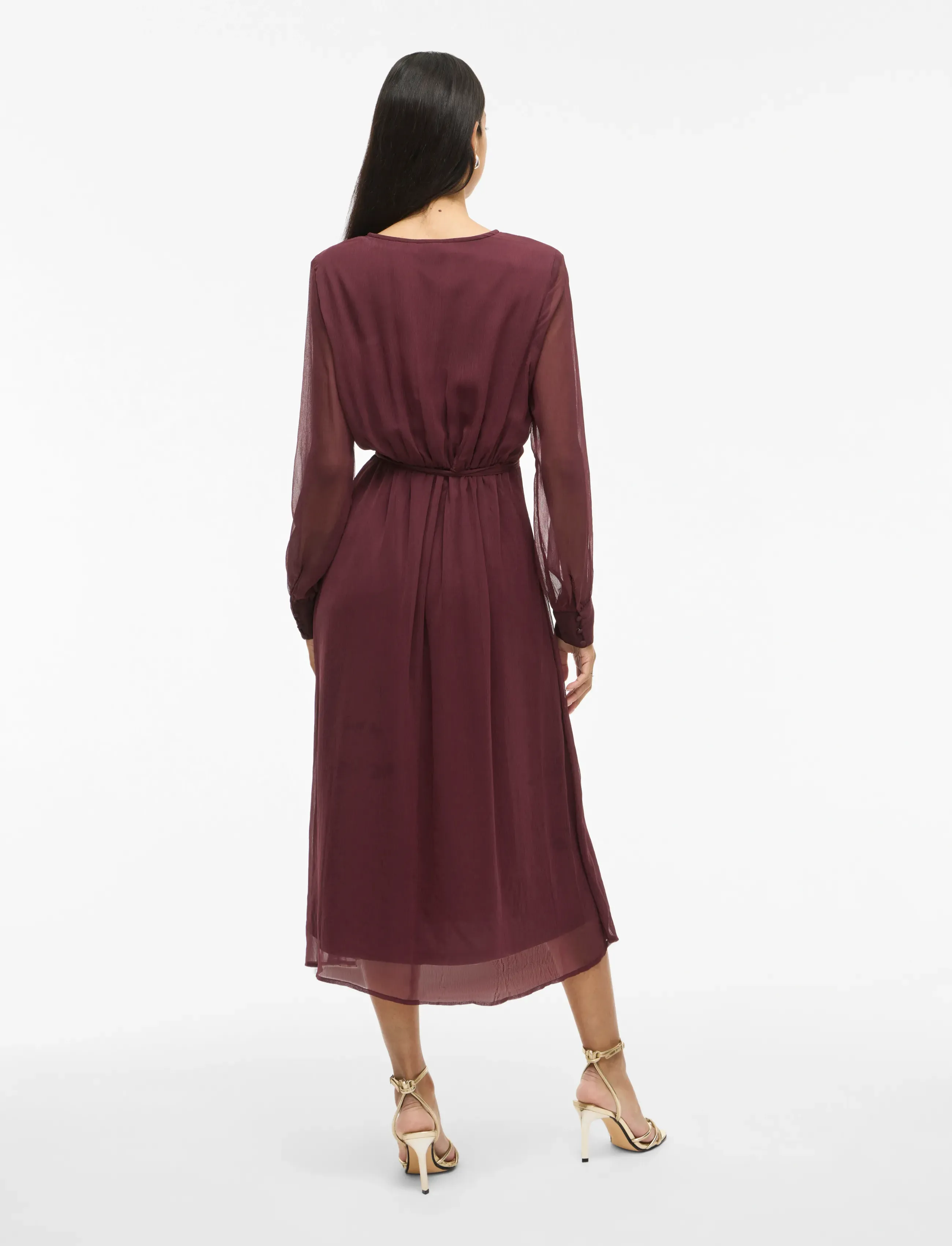 Vila - VIFALIA V-NECK L/S MIDI DRESS - NOOS/DC - vasarinės suknelės - fig - 3