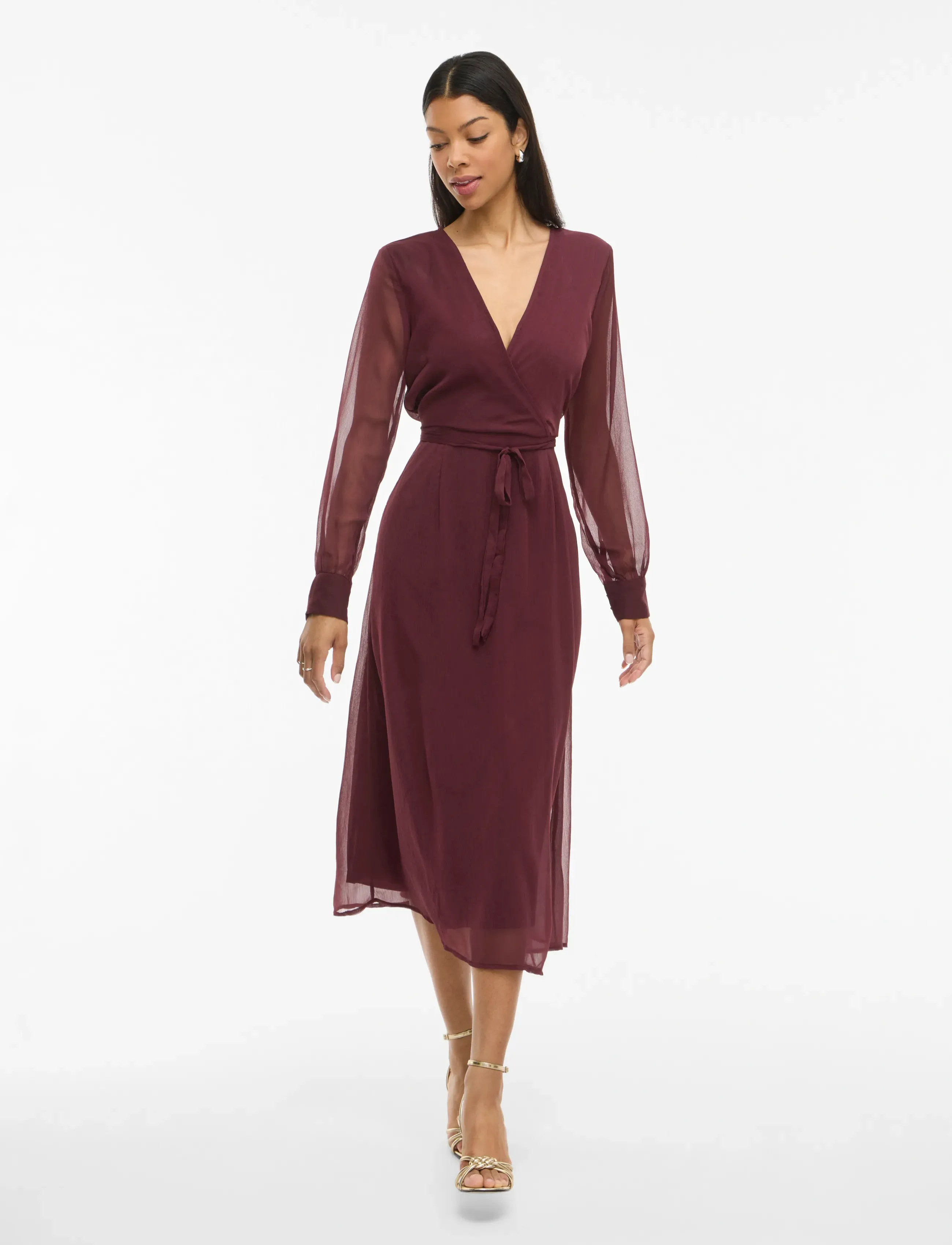 Vila - VIFALIA V-NECK L/S MIDI DRESS - NOOS/DC - vasarinės suknelės - fig - 4