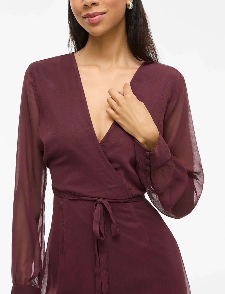Vila - VIFALIA V-NECK L/S MIDI DRESS - NOOS/DC - vasarinės suknelės - fig - 5