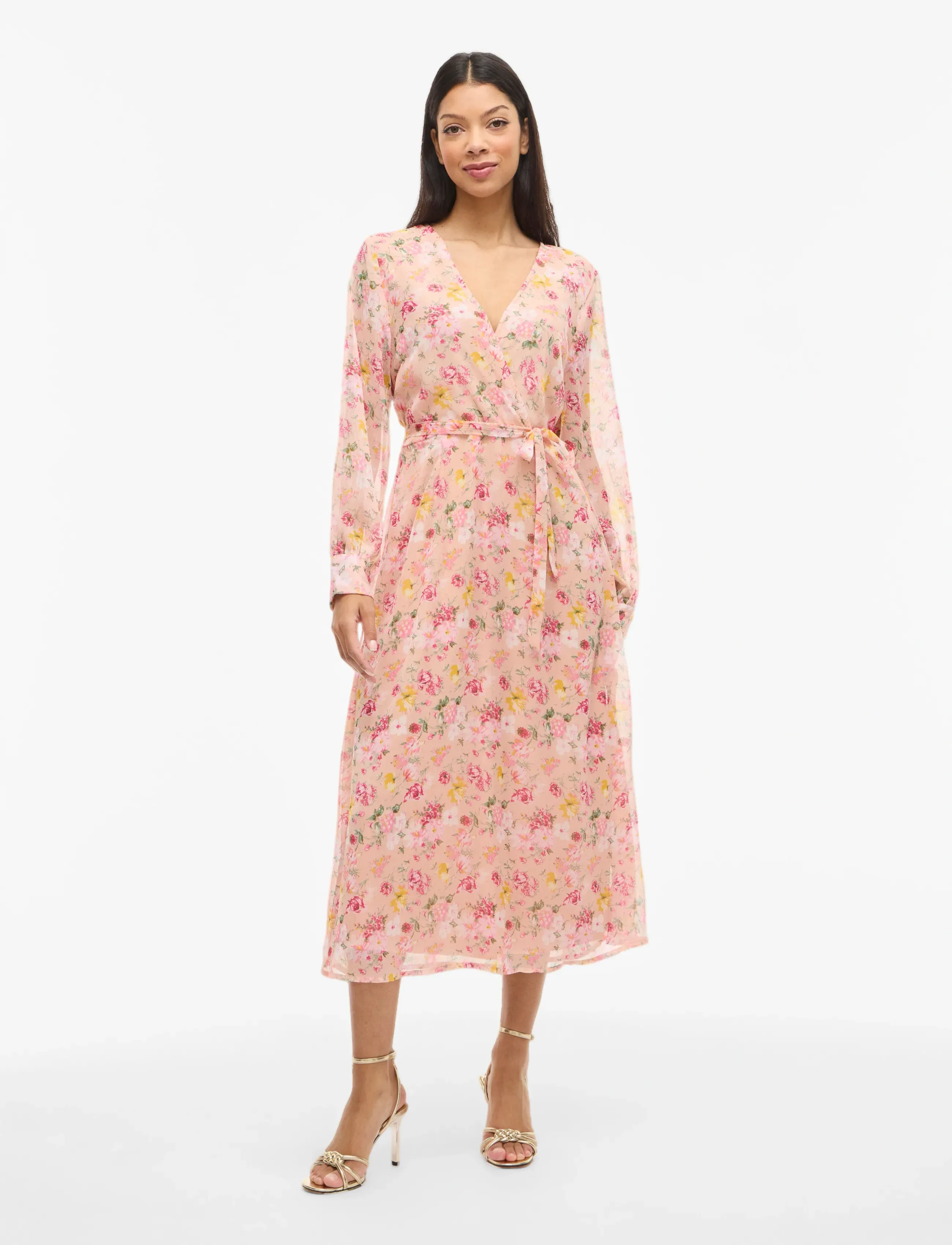 Vila Vifalia V-Neck L/S Midi Dress Noos/Dc, 36, Dresses, Rosa - Knee-length & Midi, Frauen