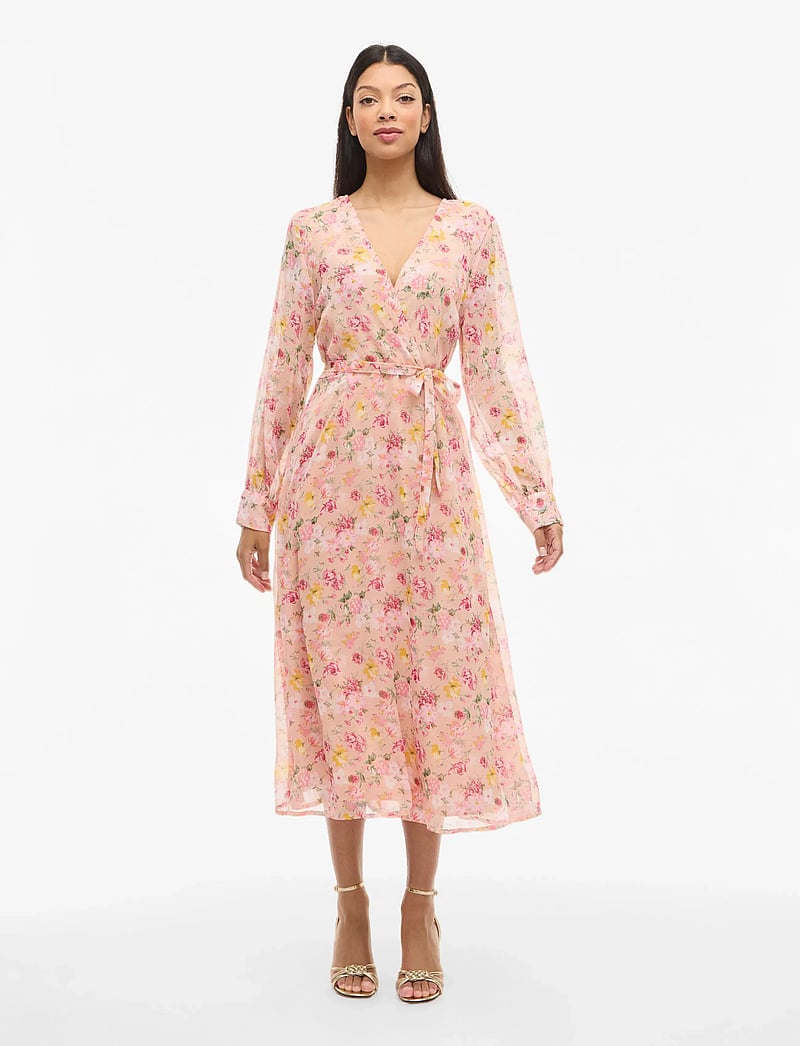 Vila - VIFALIA V-NECK L/S MIDI DRESS - NOOS/DC - sommerkjoler - misty rose - 4