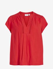 Vila - VINENSA V-NECK S/S TOP - short-sleeved blouses - poppy red - 0