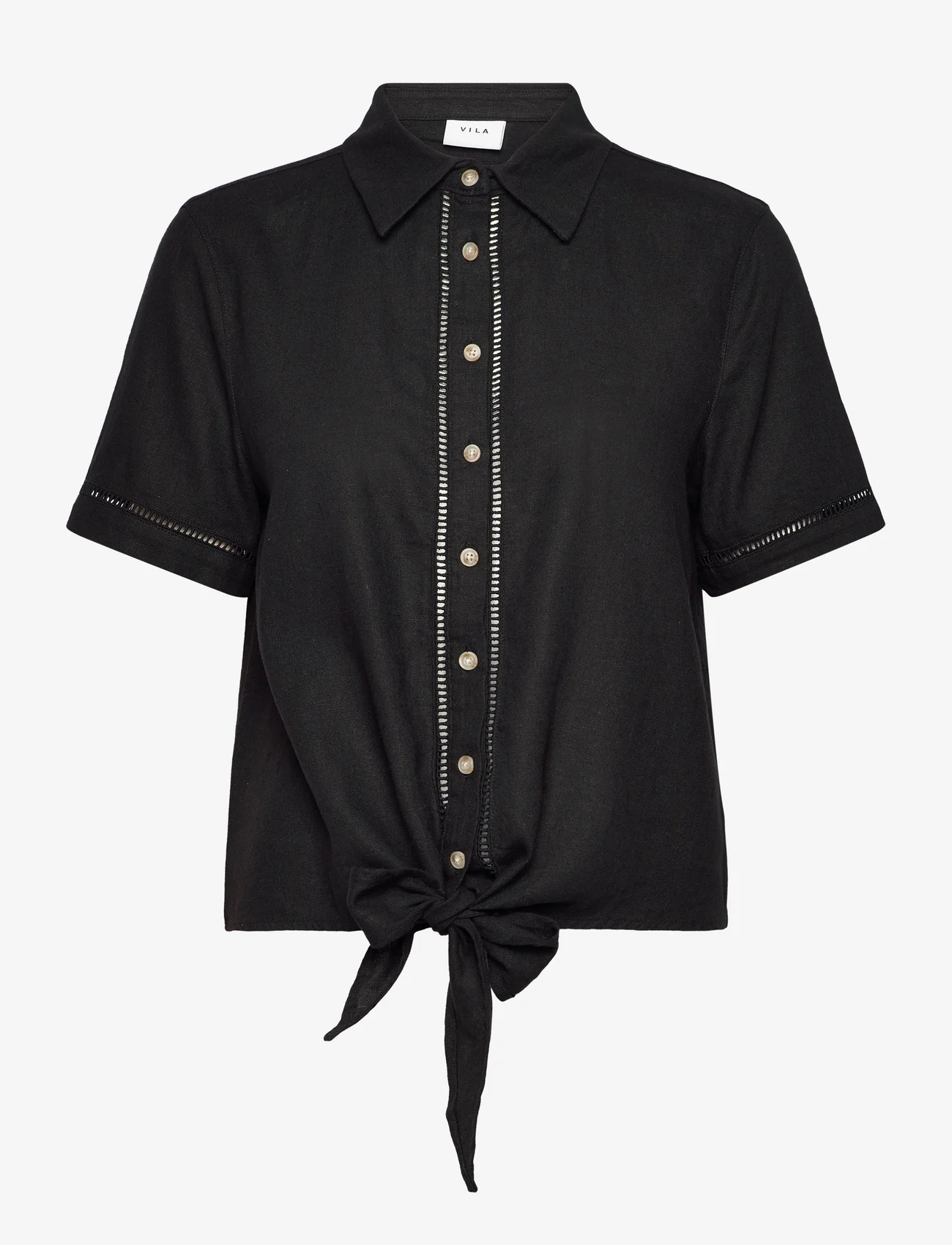 Vila - VILINDA S/S KNOT SHIRT/R - koszule z krótkim rękawem - black beauty - 0