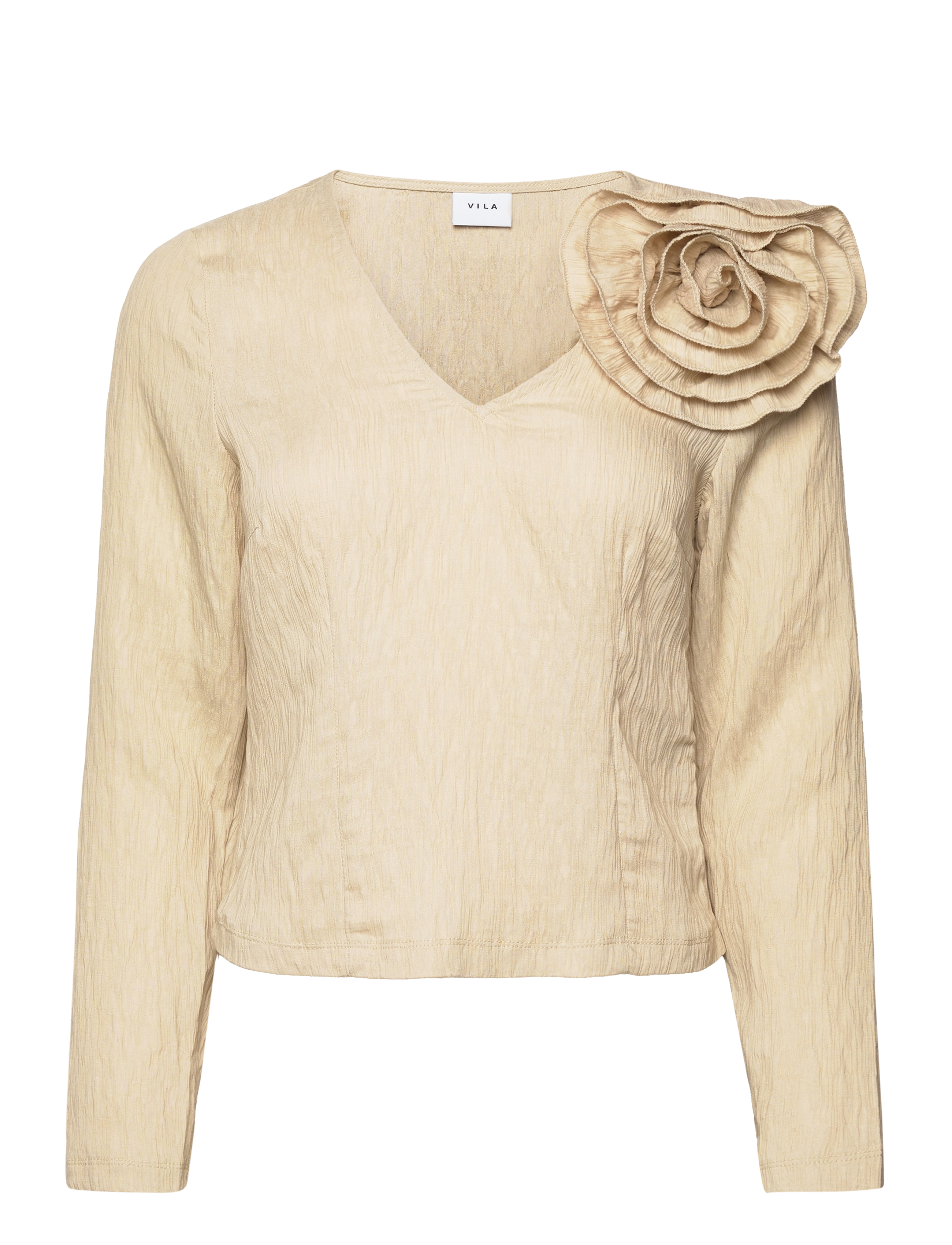Vila - VIFLOWERY SHORT L/S V-NECK TOP /E - langärmlige blusen - cement - 1