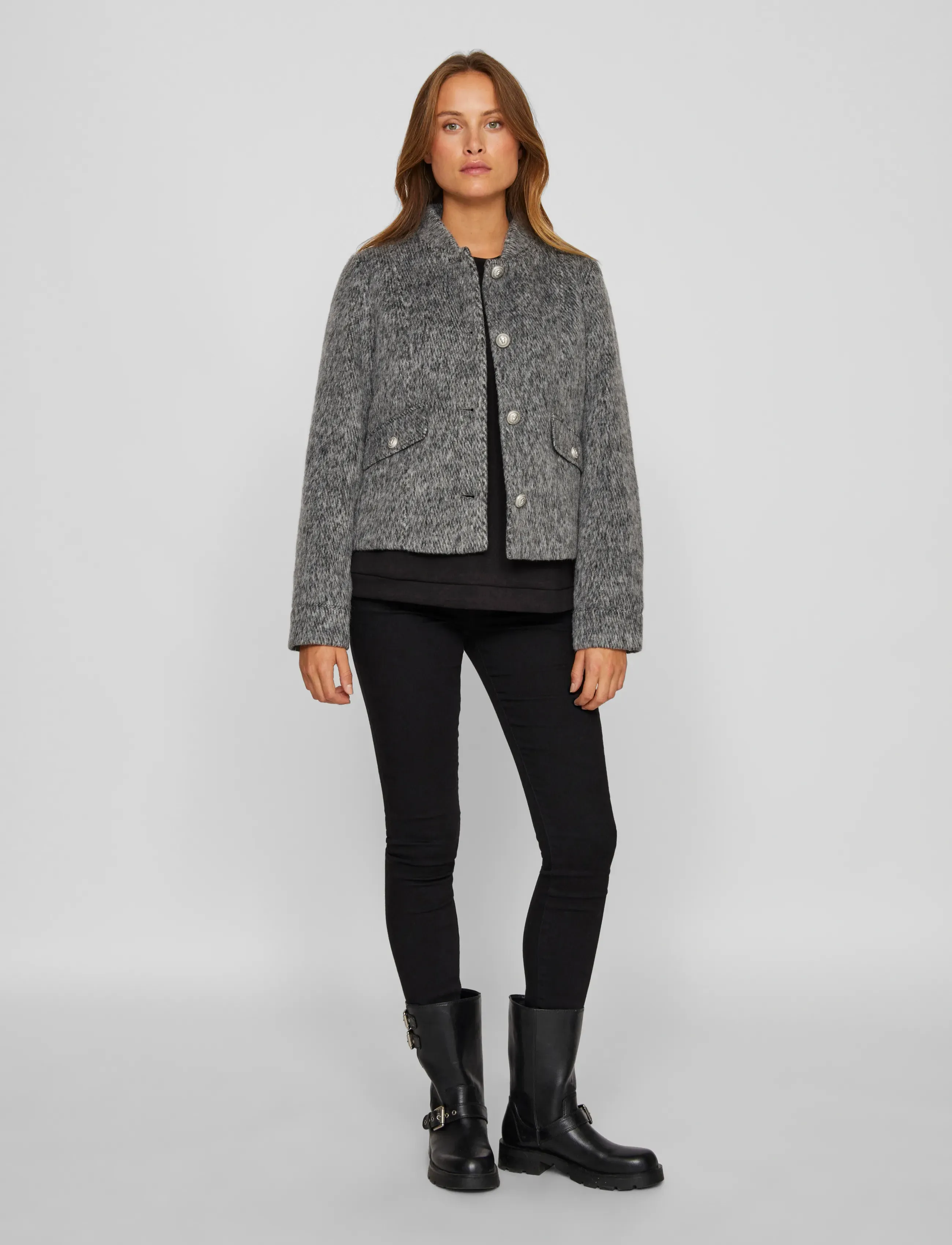 Vila - VICHICHI L/S SHORT JACKET/R - medium grey melange - 4