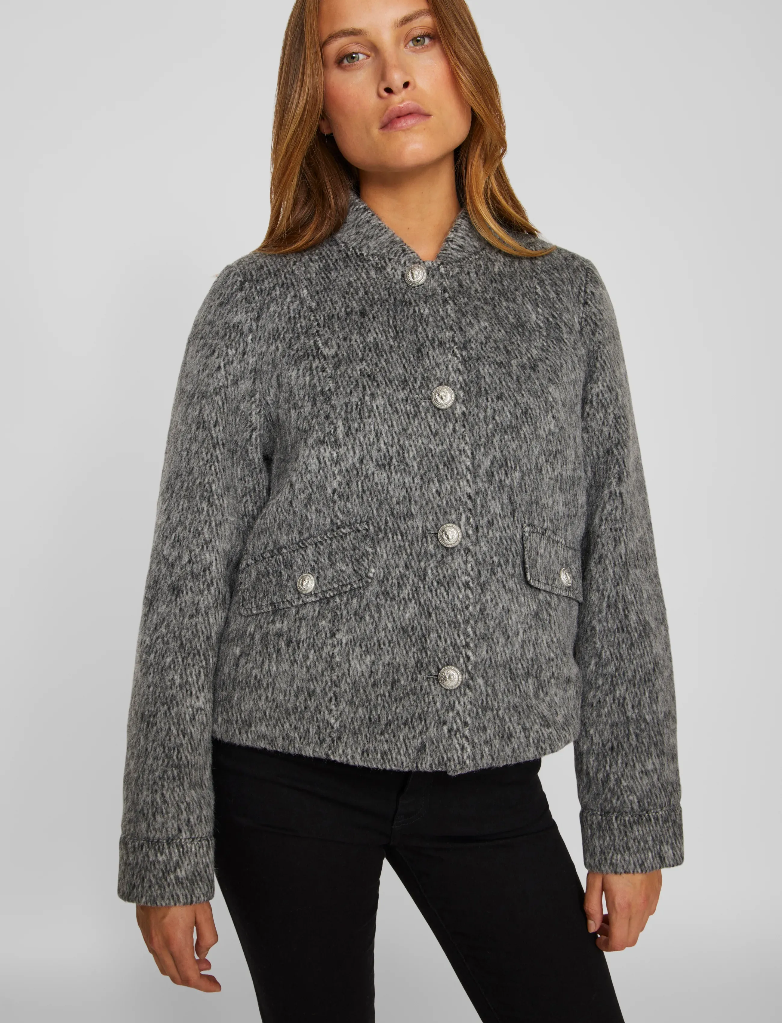 Vila - VICHICHI L/S SHORT JACKET/R - medium grey melange - 5