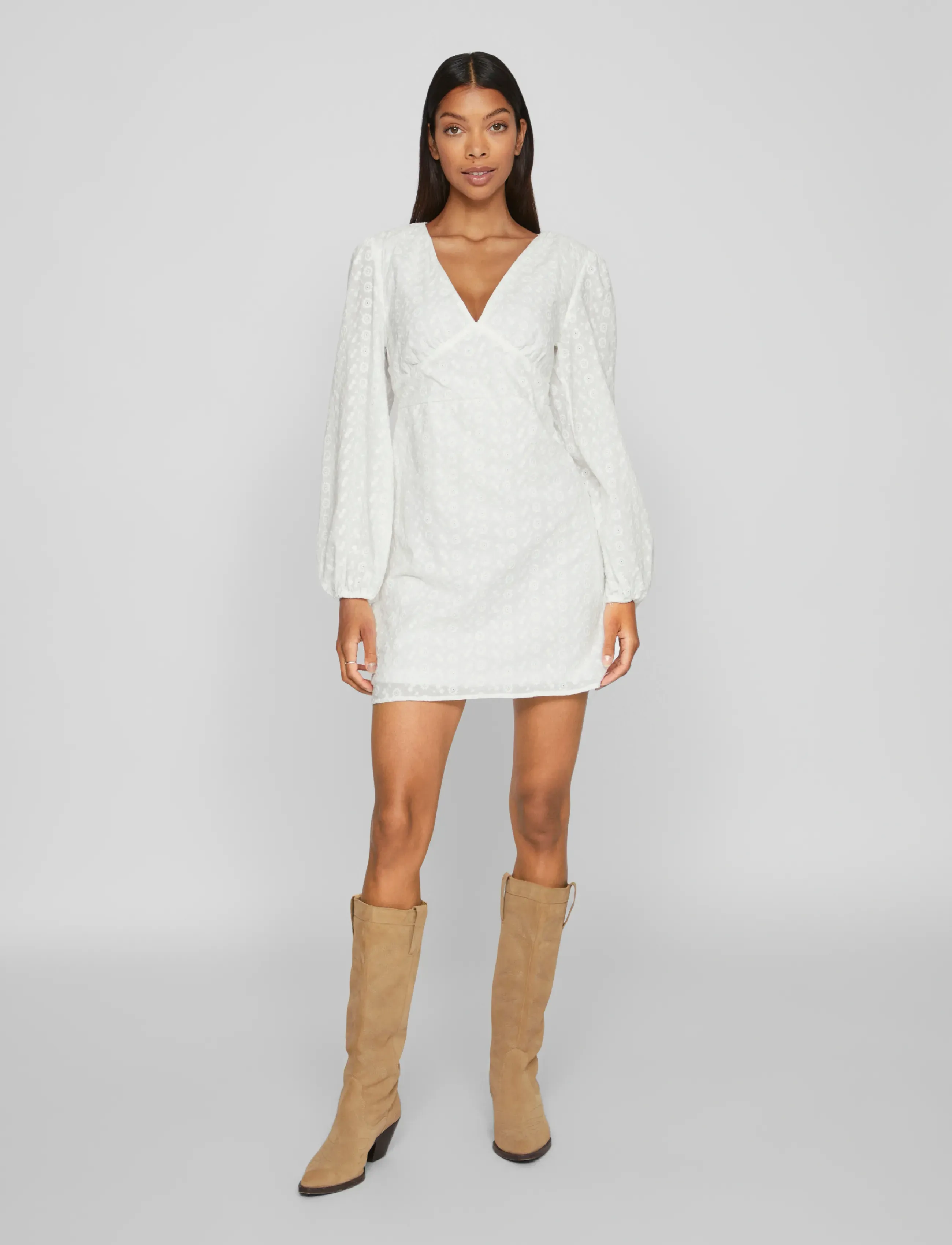 Vila VIMALINA L/S SHORT DRESS/KA - Klänningar - CLOUD DANCER / white