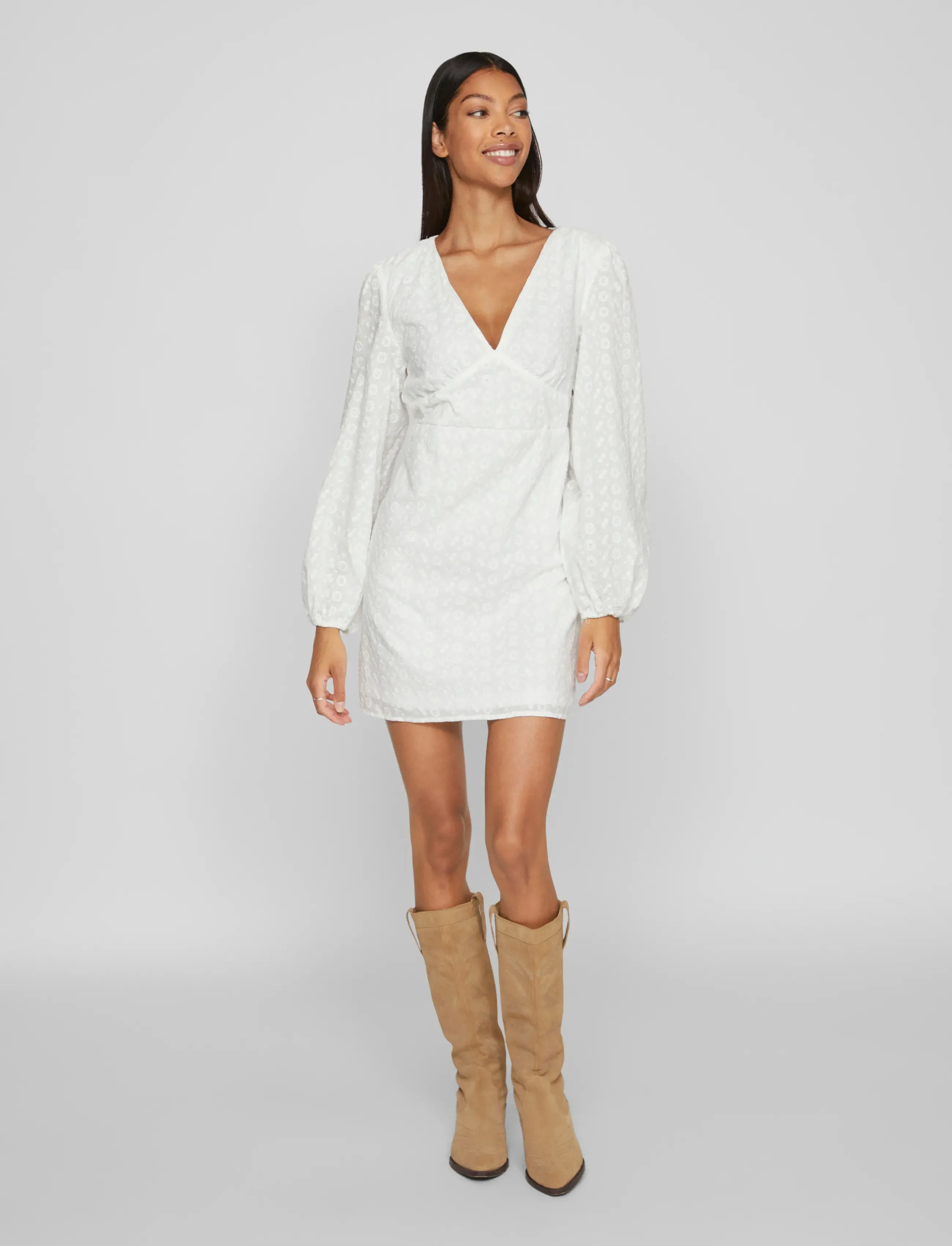 Vila - VIMALINA L/S SHORT DRESS/KA - summer dresses - cloud dancer - 4