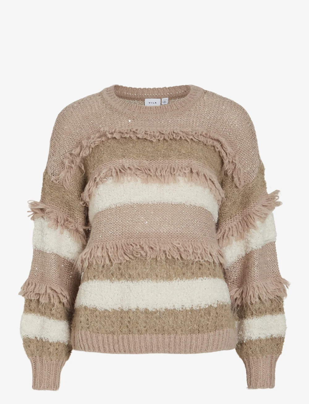 Vila - VITURI O-NECK L/S SEQUIN KNIT TOP - stickade tröjor - natural melange - 0