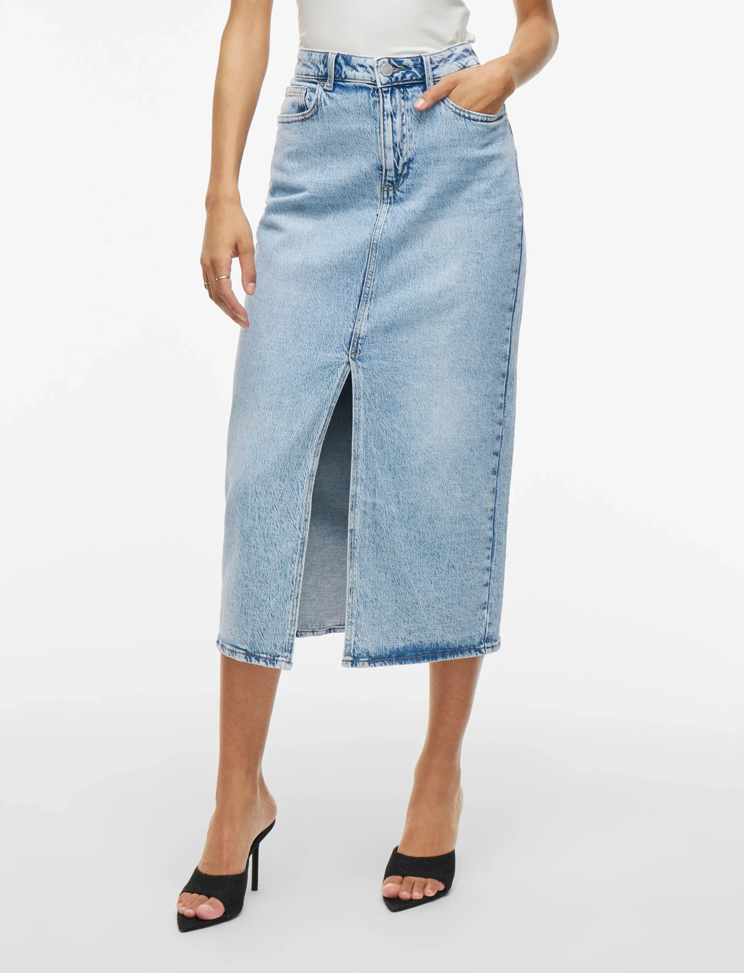 Vila VIJAF HW MIDI DENIM SKIRT-NOOS - Midi-Röcke - LIGHT BLUE DENIM / blue