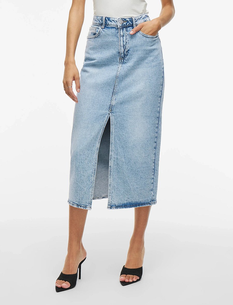 Vila - VIJAF HW MIDI DENIM SKIRT-NOOS - jeanskjolar - light blue denim - 0