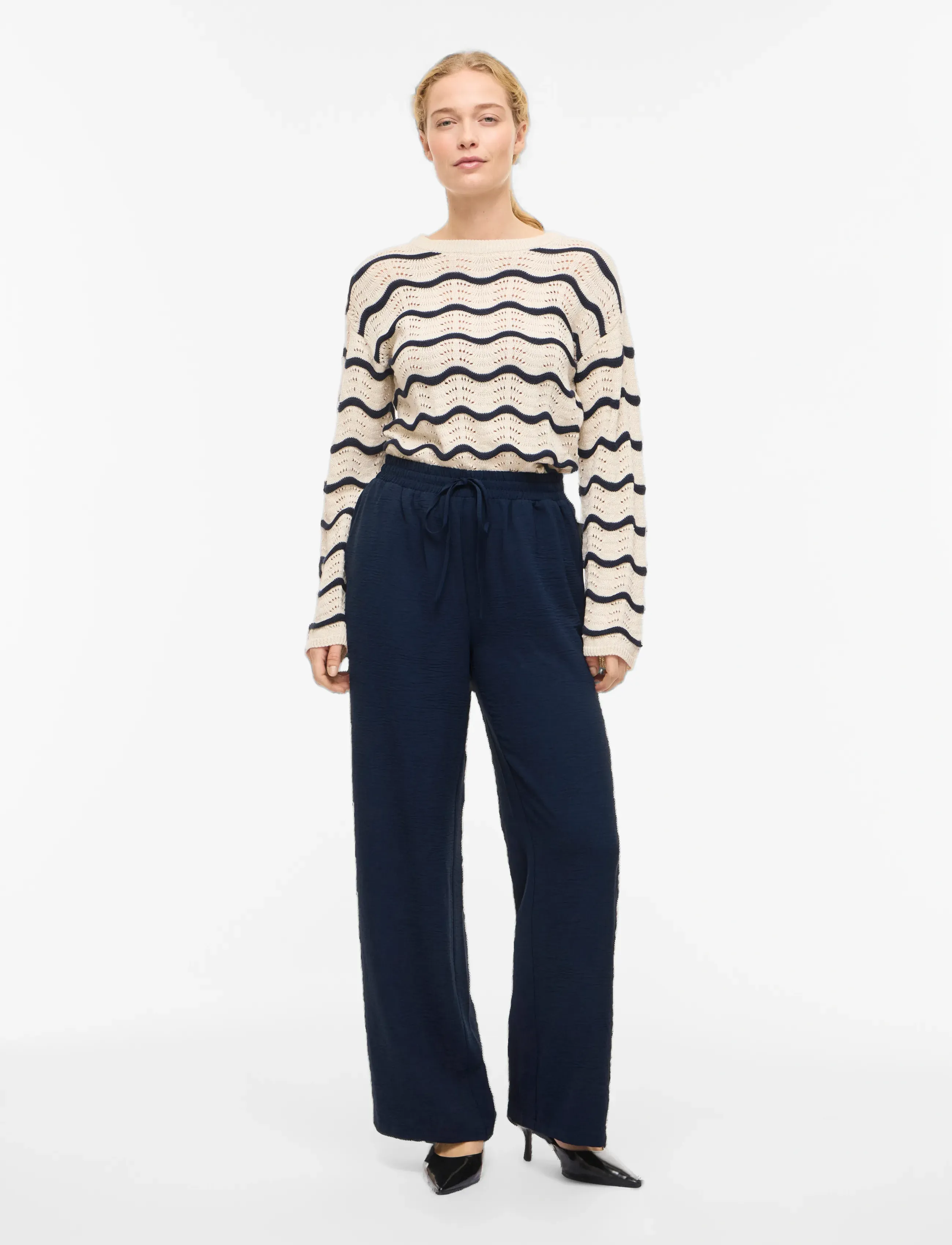 Vila - VIJOSA HW WIDE PANTS - NOOS - vide bukser - navy blazer - 4