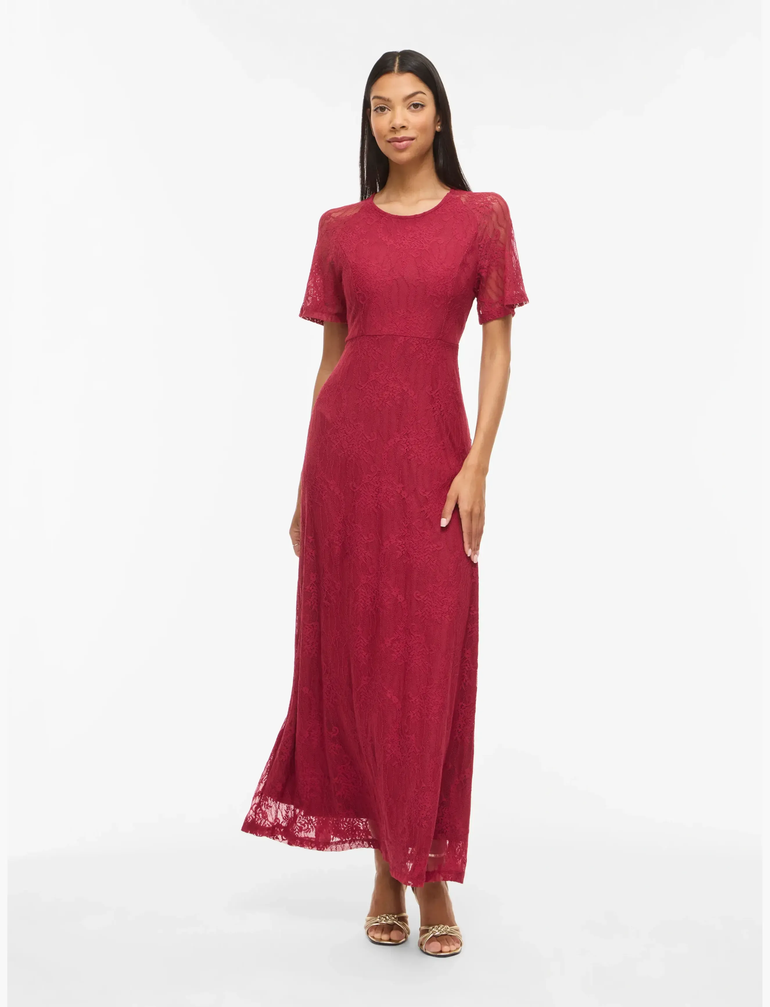 Vila Vifemma S/S Lace Dress Noos/Oc, M, Dresses, Burgunderrot - Maxi Dress, Frauen