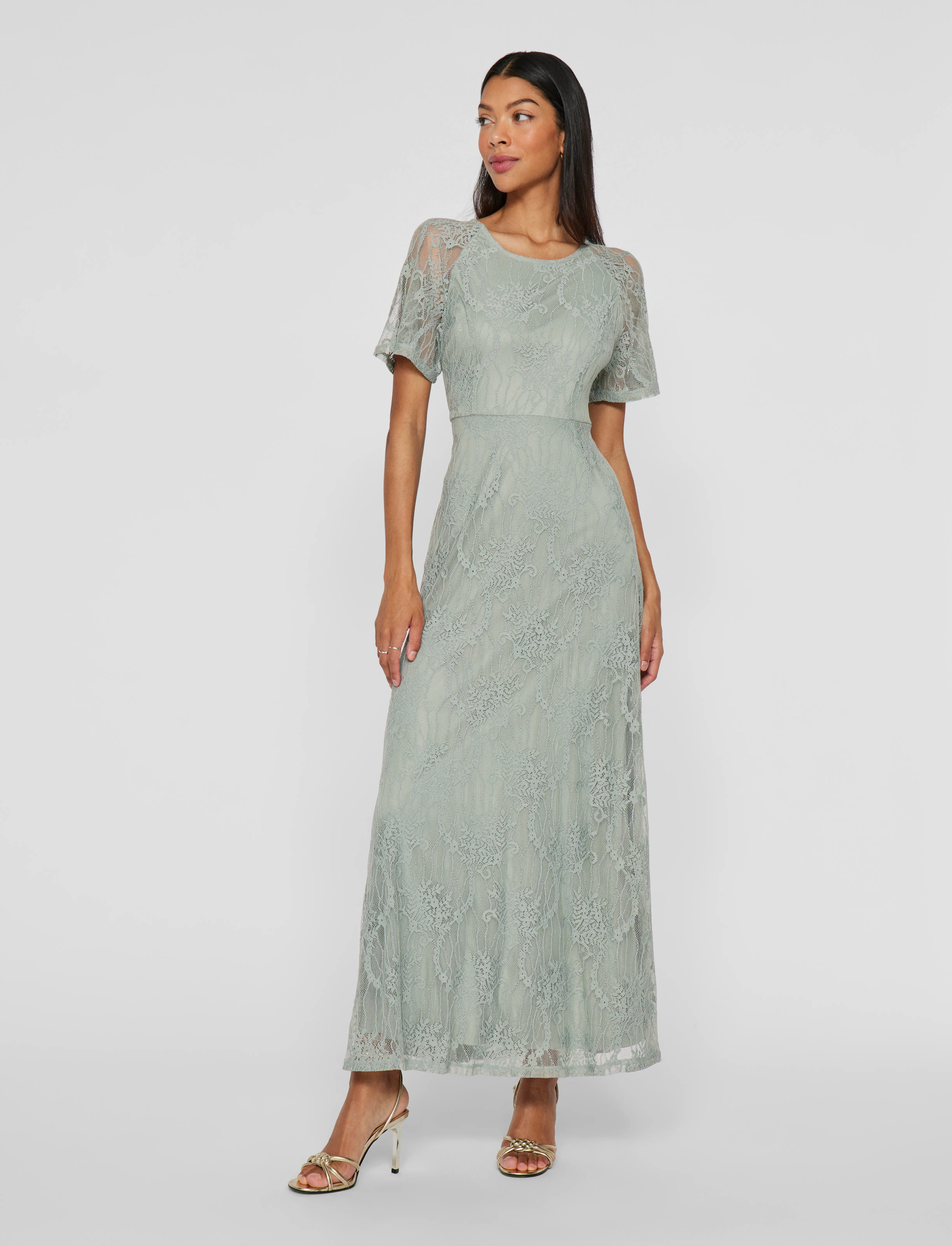Vila Vifemma S/S Lace Dress Noos/Oc, XS, Dresses, Grün - Maxi Dress, Frauen