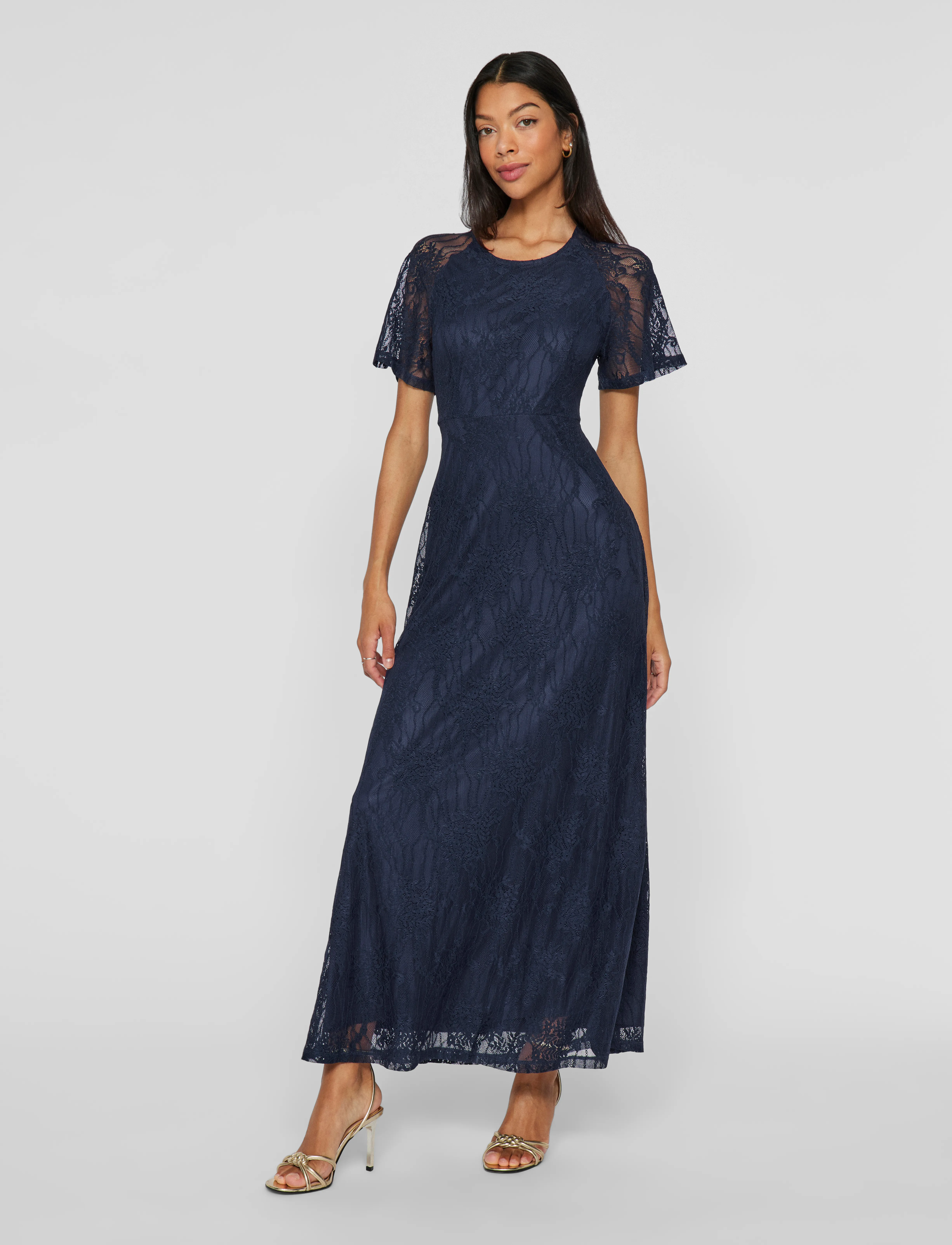 Vila Vifemma S/S Lace Dress Noos/Oc, M, Dresses, Marineblau - Maxi Dress, Frauen