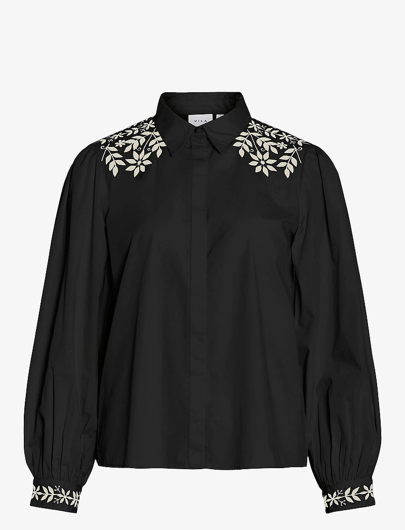 Vila - VICARIA L/S EMBROIDERY SHIRT/R - pikkade varrukatega särgid - black beauty - 0