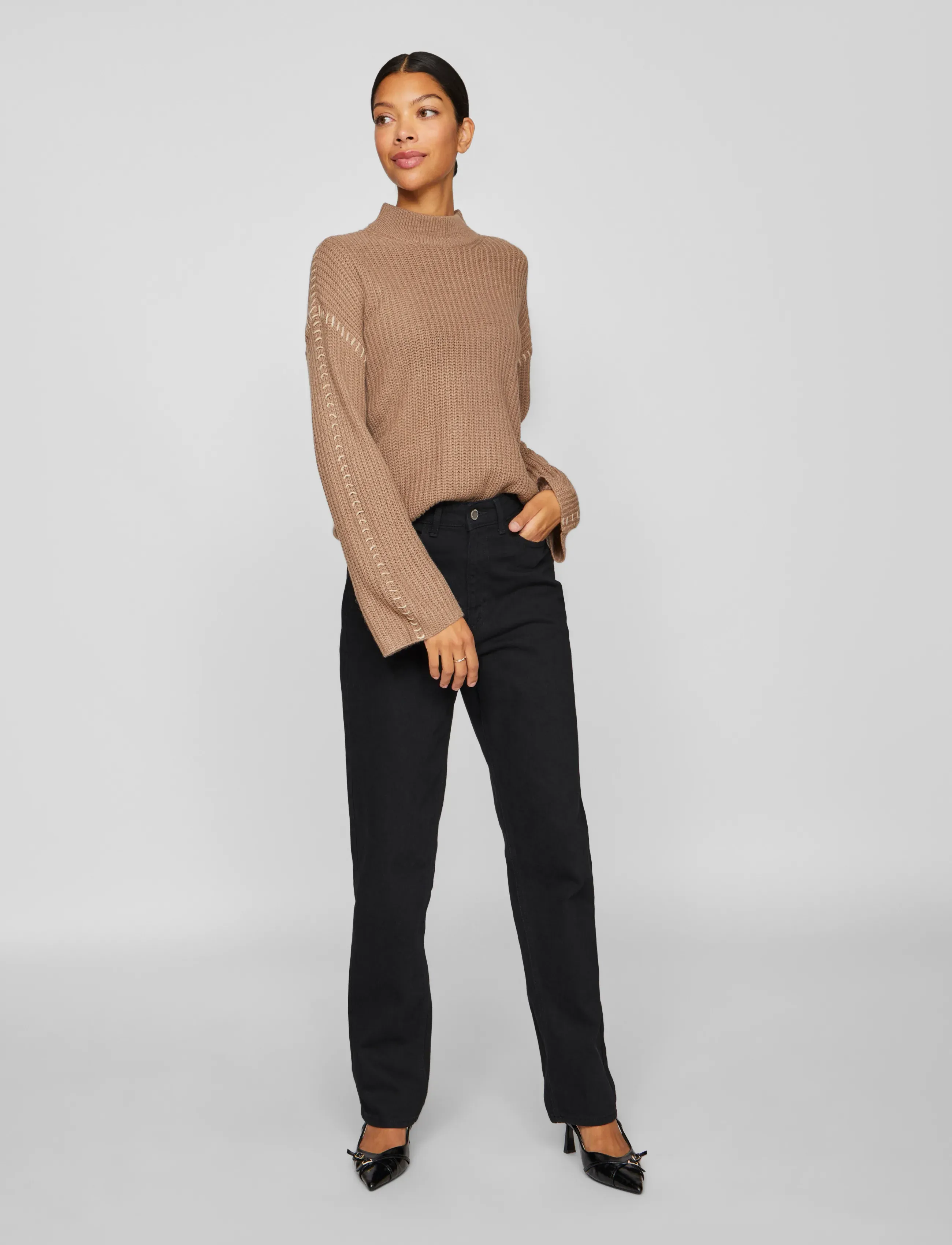 Vila - VISIGGA L/S STITCH KNIT PULLOVER/KA - laveste priser - brown lentil - 4