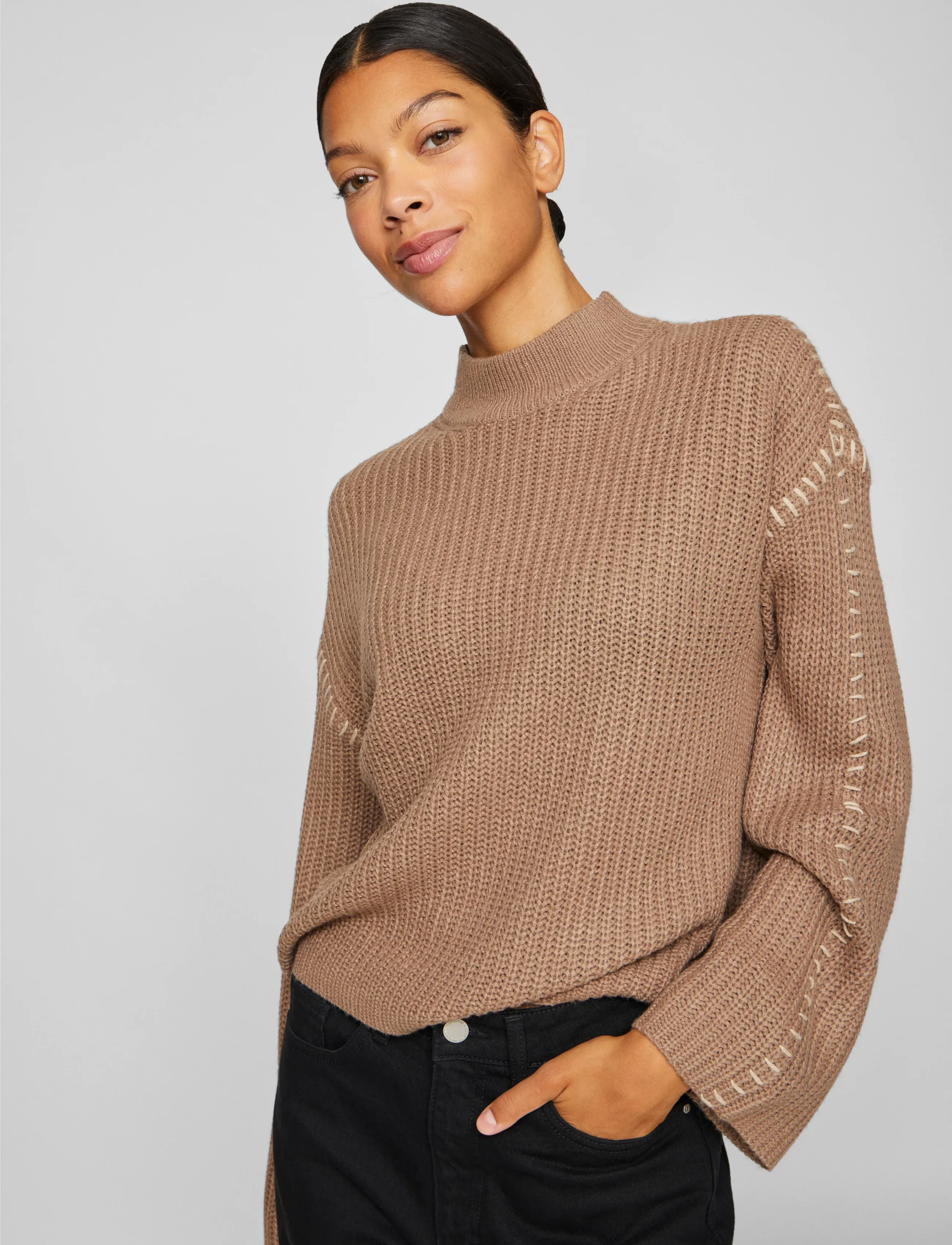Vila - VISIGGA L/S STITCH KNIT PULLOVER/KA - laveste priser - brown lentil - 5