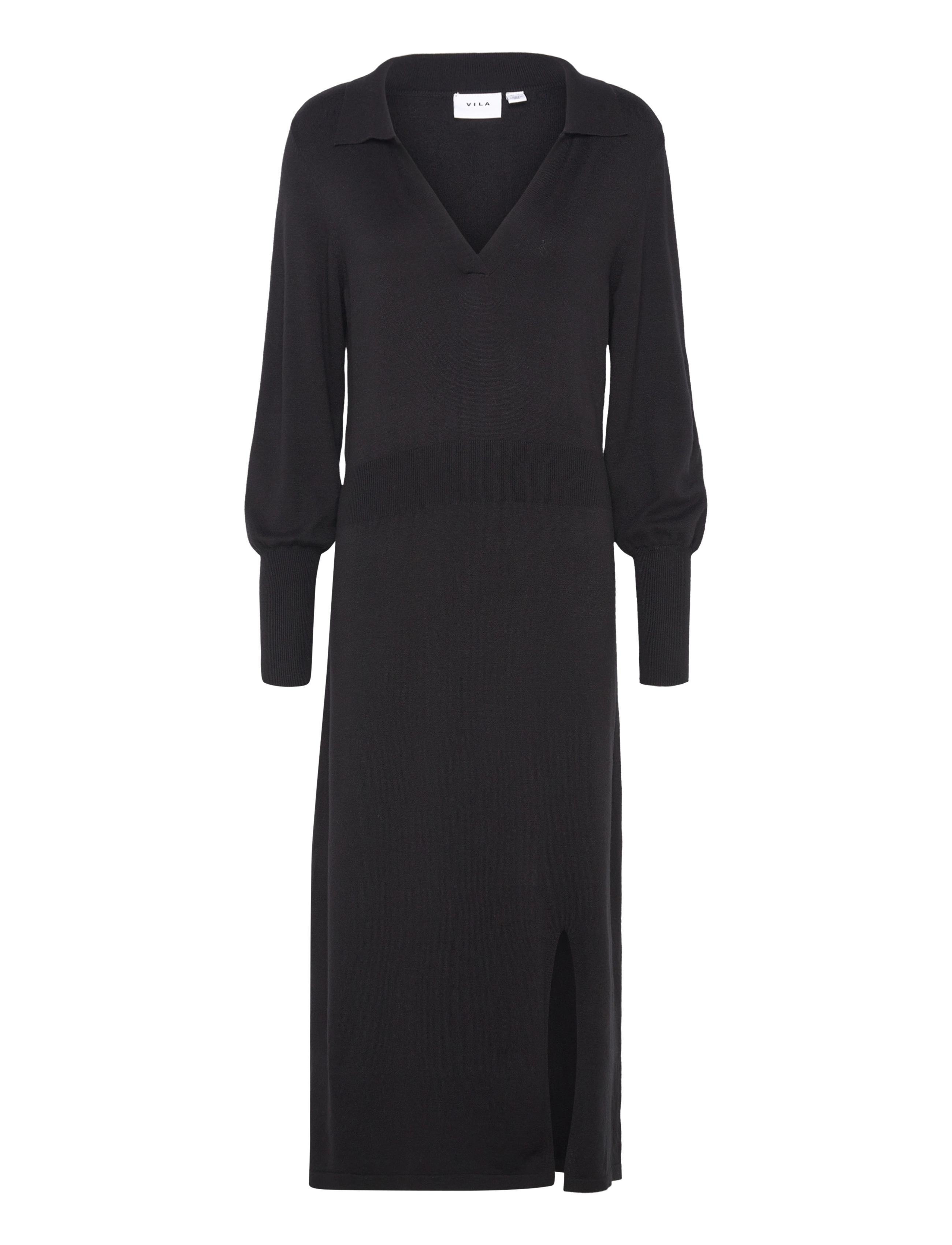 VILA Vicomfy L/S Collar Rib Knit Kleid - Noos Schwarz - S - Damen