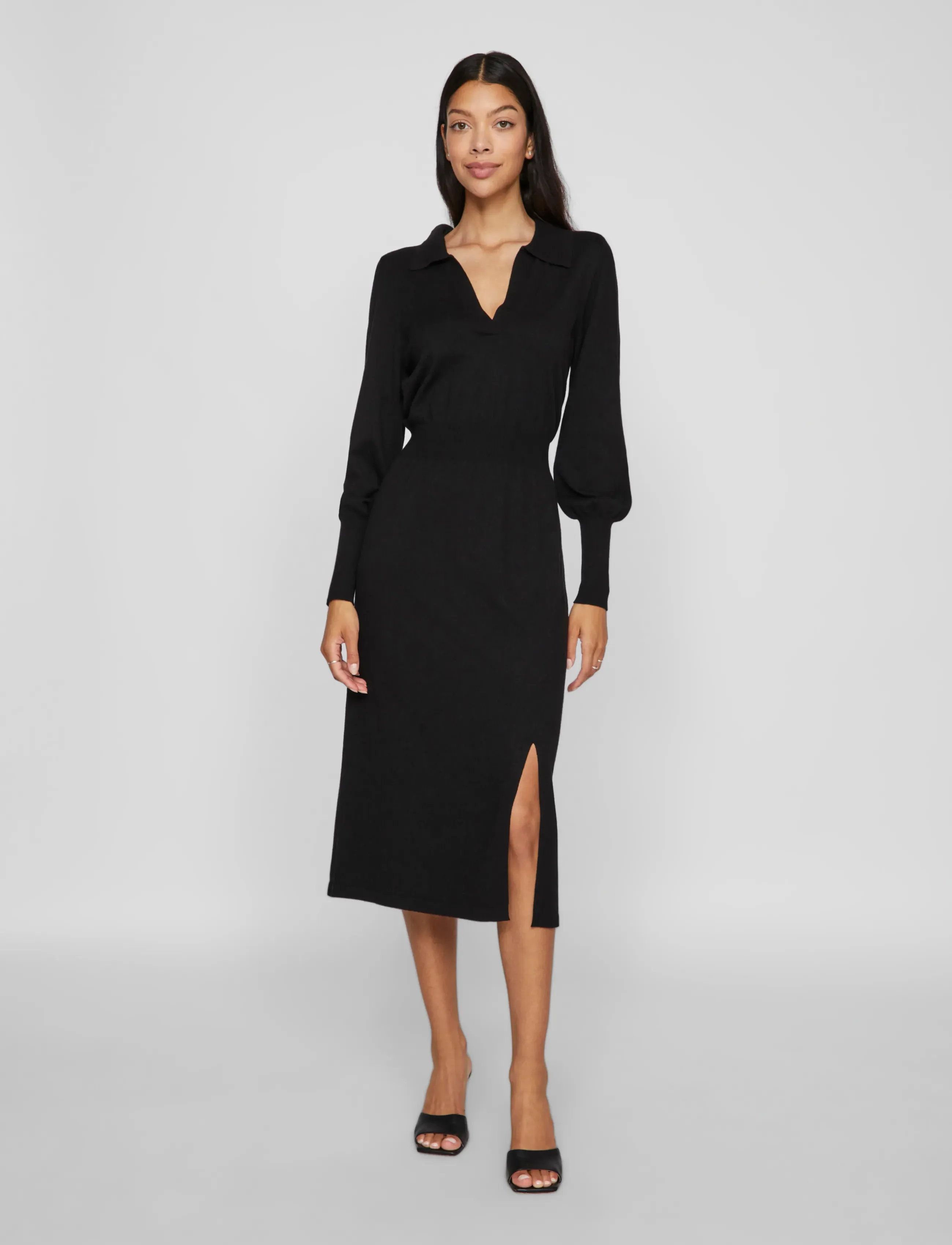 Vila VICOMFY L/S COLLAR RIB KNIT DRESS - NOOS - Kjoler - BLACK / black
