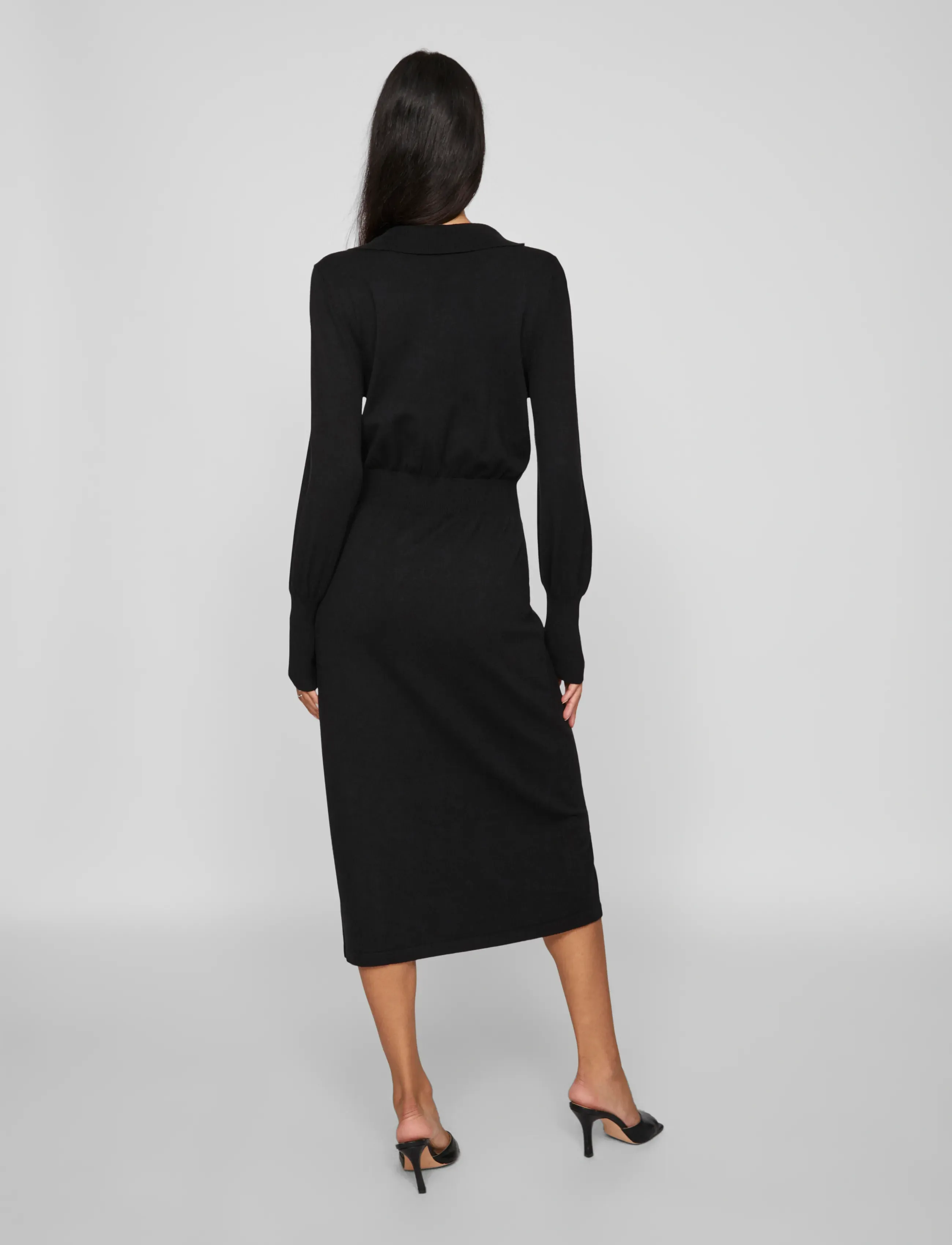 Vila - VICOMFY L/S COLLAR RIB KNIT DRESS - NOOS - stickade klänningar - black - 3