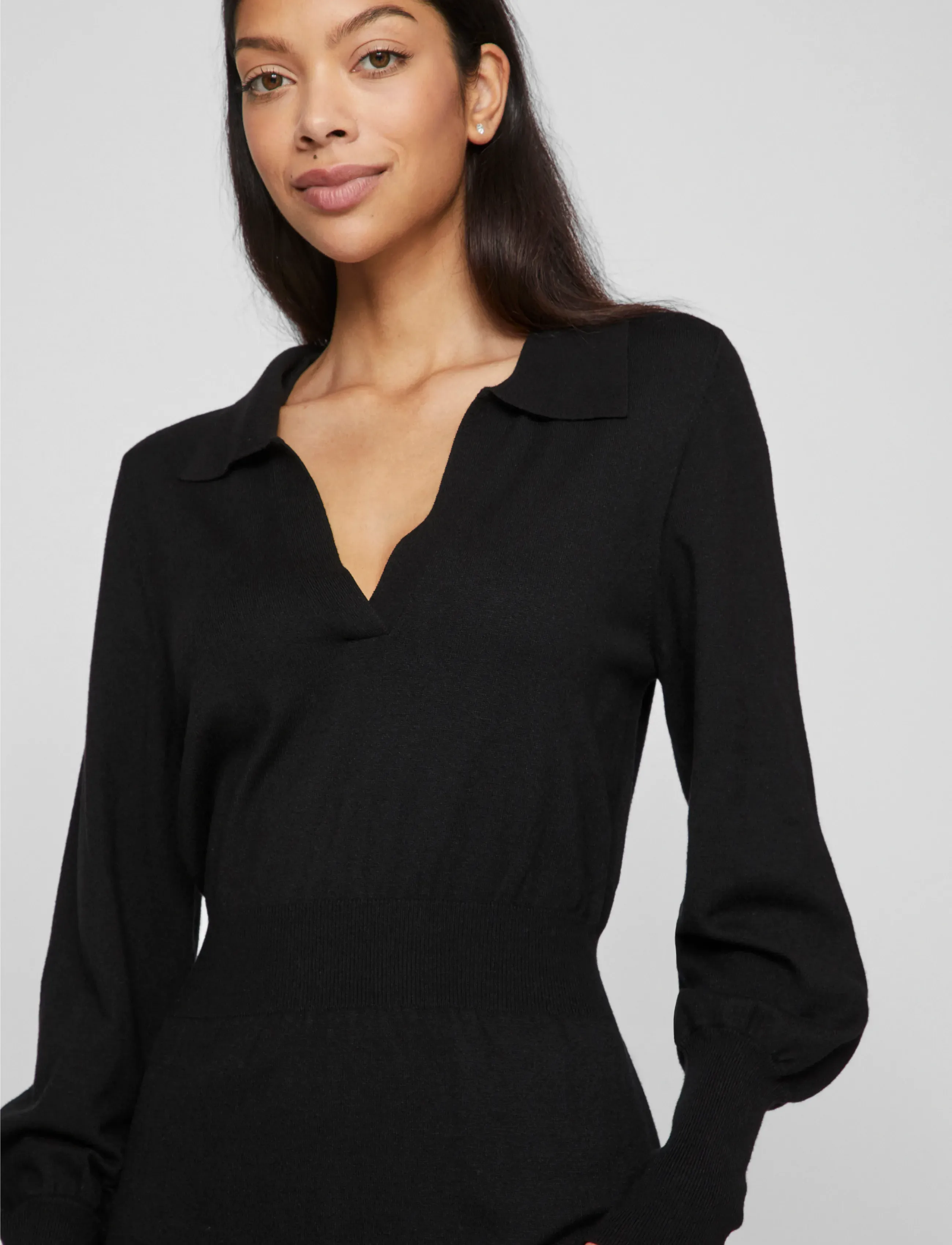 Vila - VICOMFY L/S COLLAR RIB KNIT DRESS - NOOS - stickade klänningar - black - 5