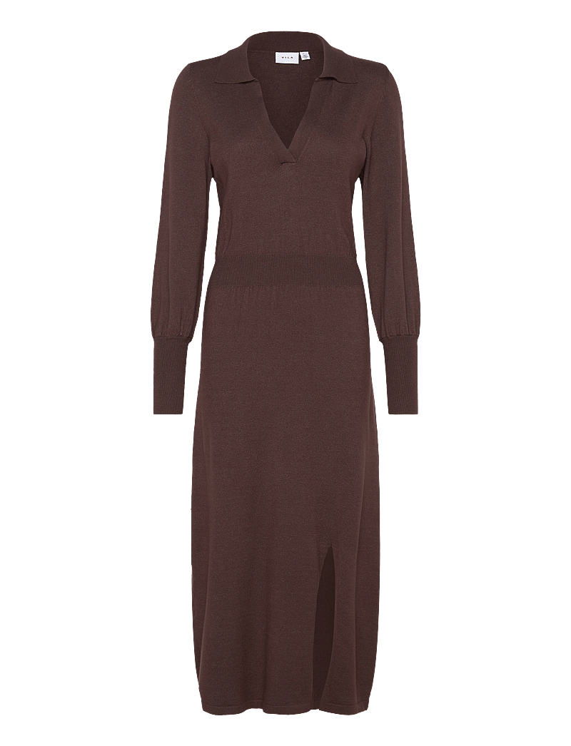Vila - VICOMFY L/S COLLAR RIB KNIT DRESS - NOOS - knitted dresses - coffee bean - 0