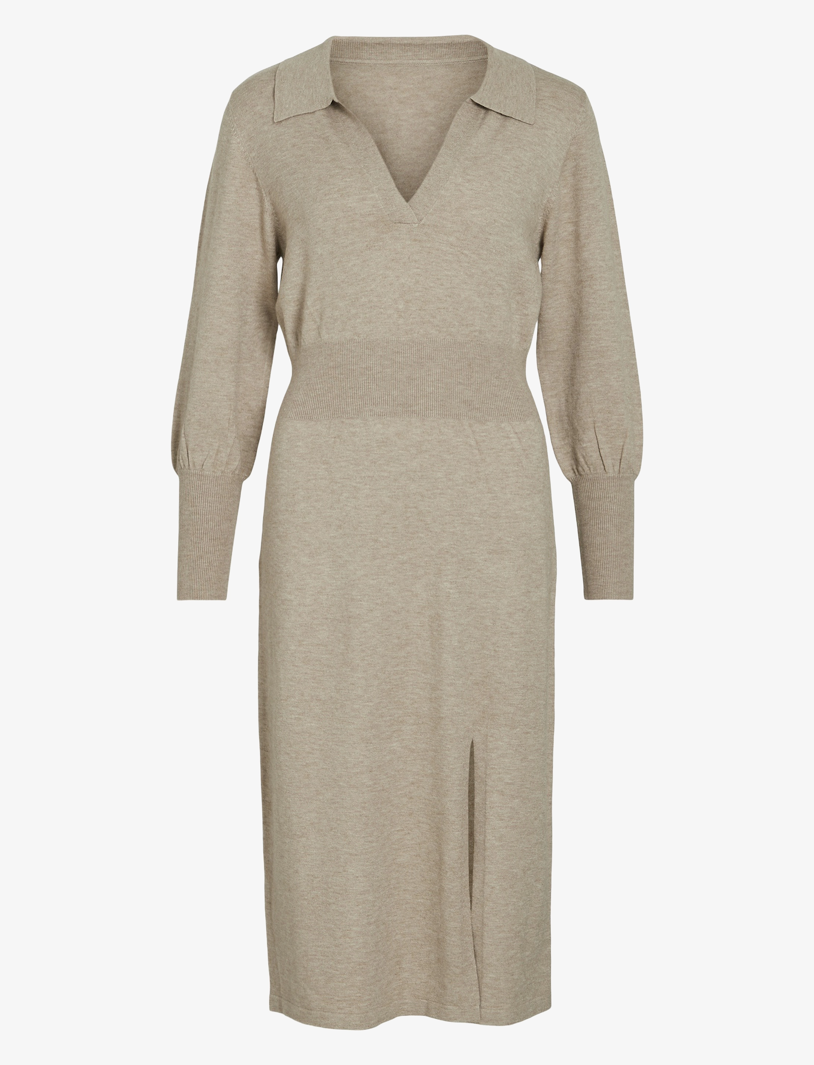 VILA Vicomfy L/S Collar Rib Knit Kleid - Noos Beige - S - Damen